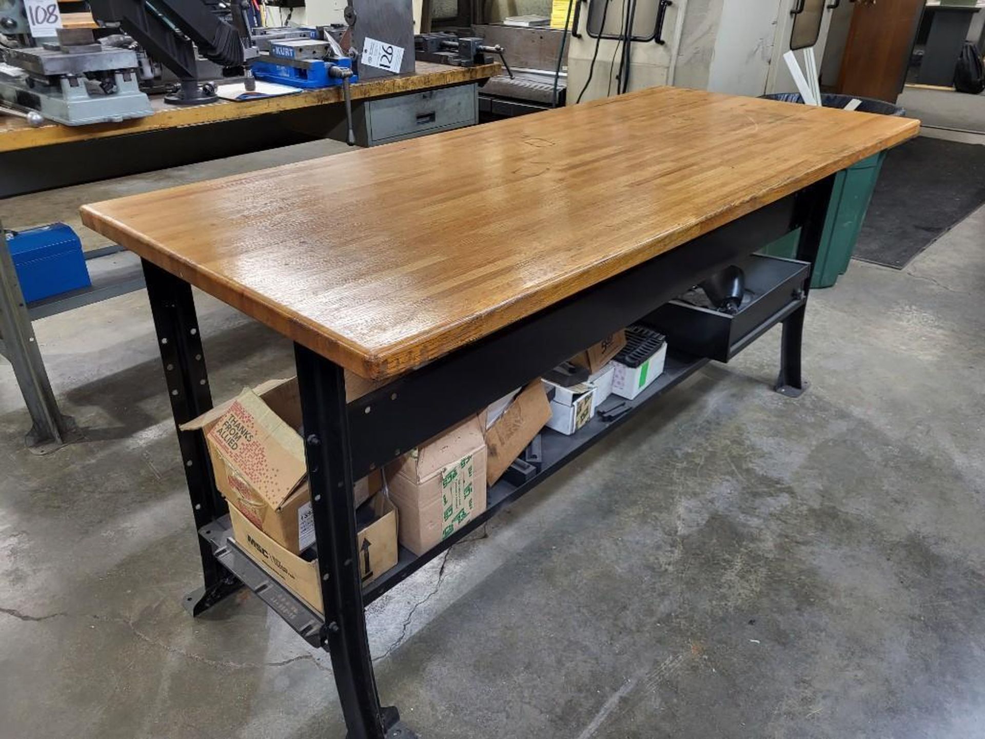 HARDWOOD BUTCHER BLOCK TOP WORKBENCH (BLACK) - Image 4 of 6