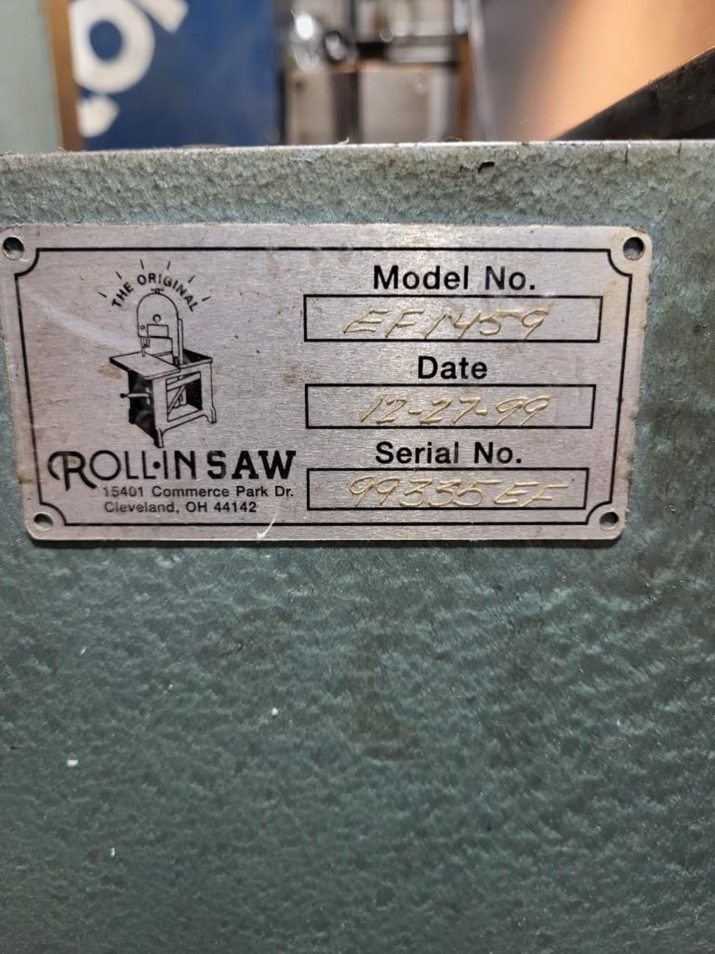 ROLL IN SAW MODEL EF1459 VERTICAL BANDSAW, 1999 - Image 7 of 8