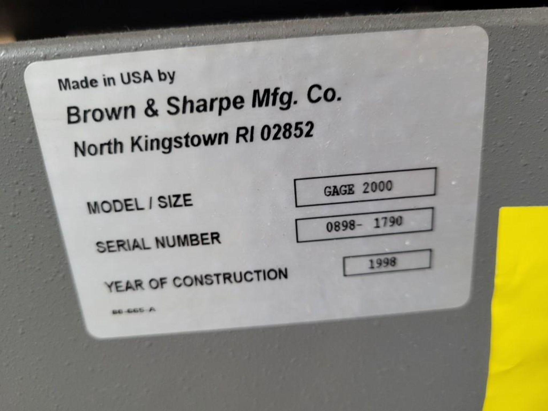 BROWN AND SHARPE GAGE 2000 CMM; YEAR 1998 - Image 8 of 16