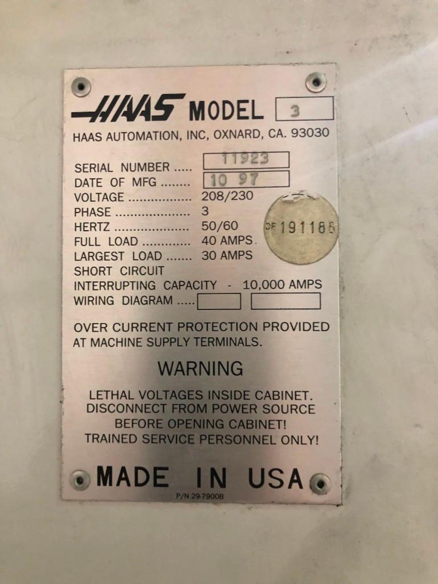 1997 HAAS VF3 VERTICAL MACHINING CENTER - Image 2 of 2