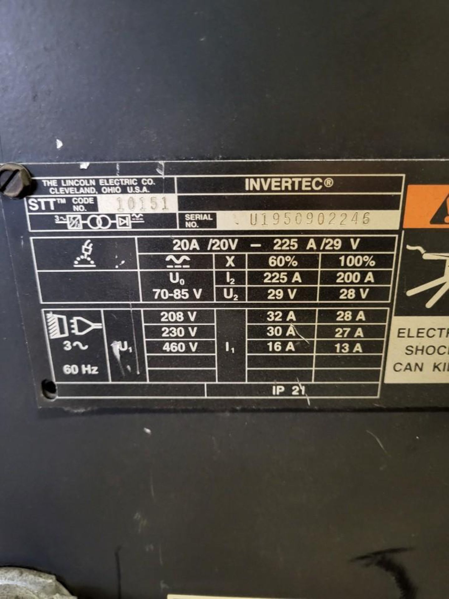 LINCOLN ELECTRIC INVERTEC STT MIG WELDER WITH LN-742 WIREFEEDER - Image 9 of 9