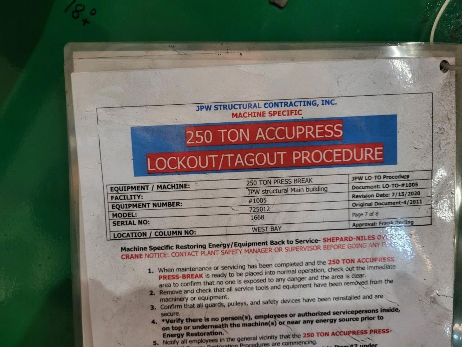 ACCURPRESS 250 TON PRESS BRAKE MODEL 725012 - Image 16 of 19