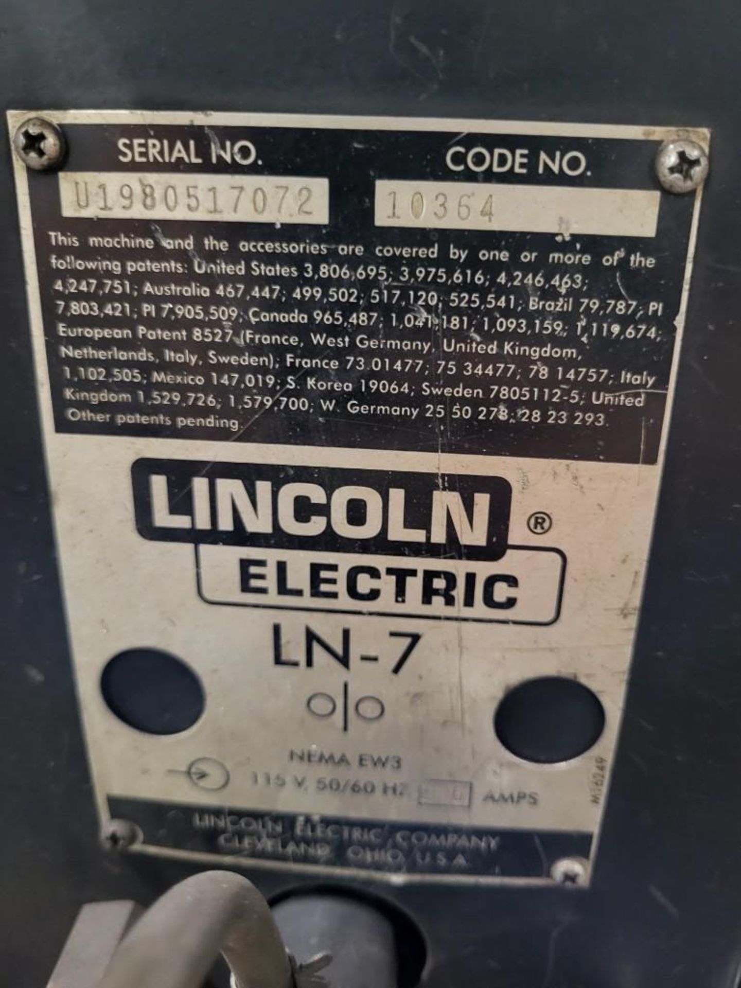 LINCOLN ELECTRIC CV-400 MIG WELDER WITH LN-7 WIRE FEEDER - Image 7 of 9