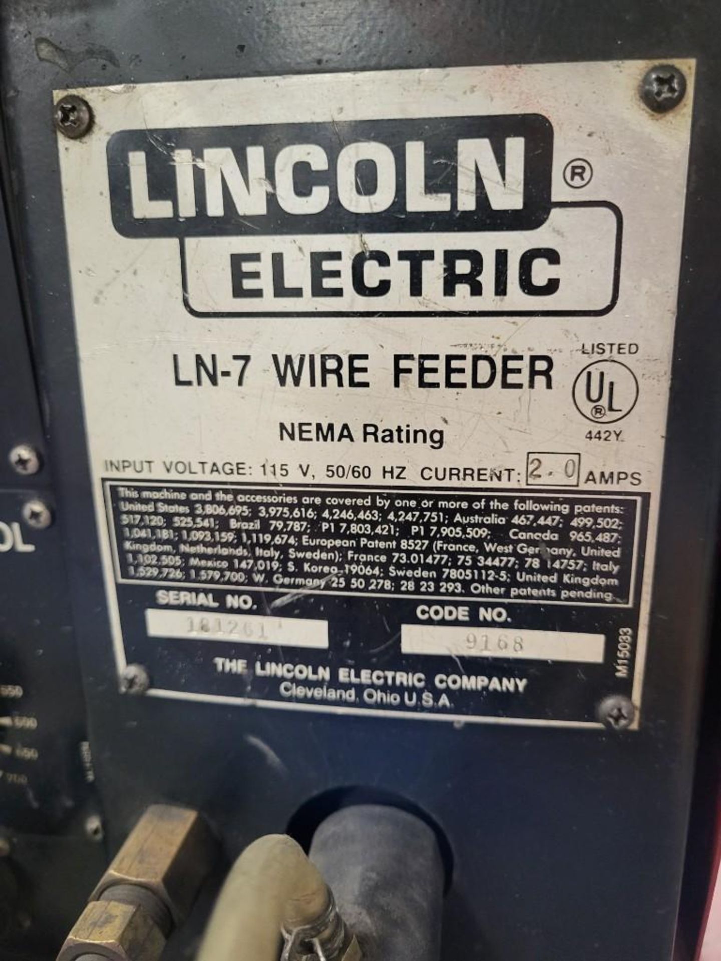 LINCOLN ELECTRIC CV-300 MIG WELDER WITH LN-7 WIRE FEEDER - Image 7 of 9