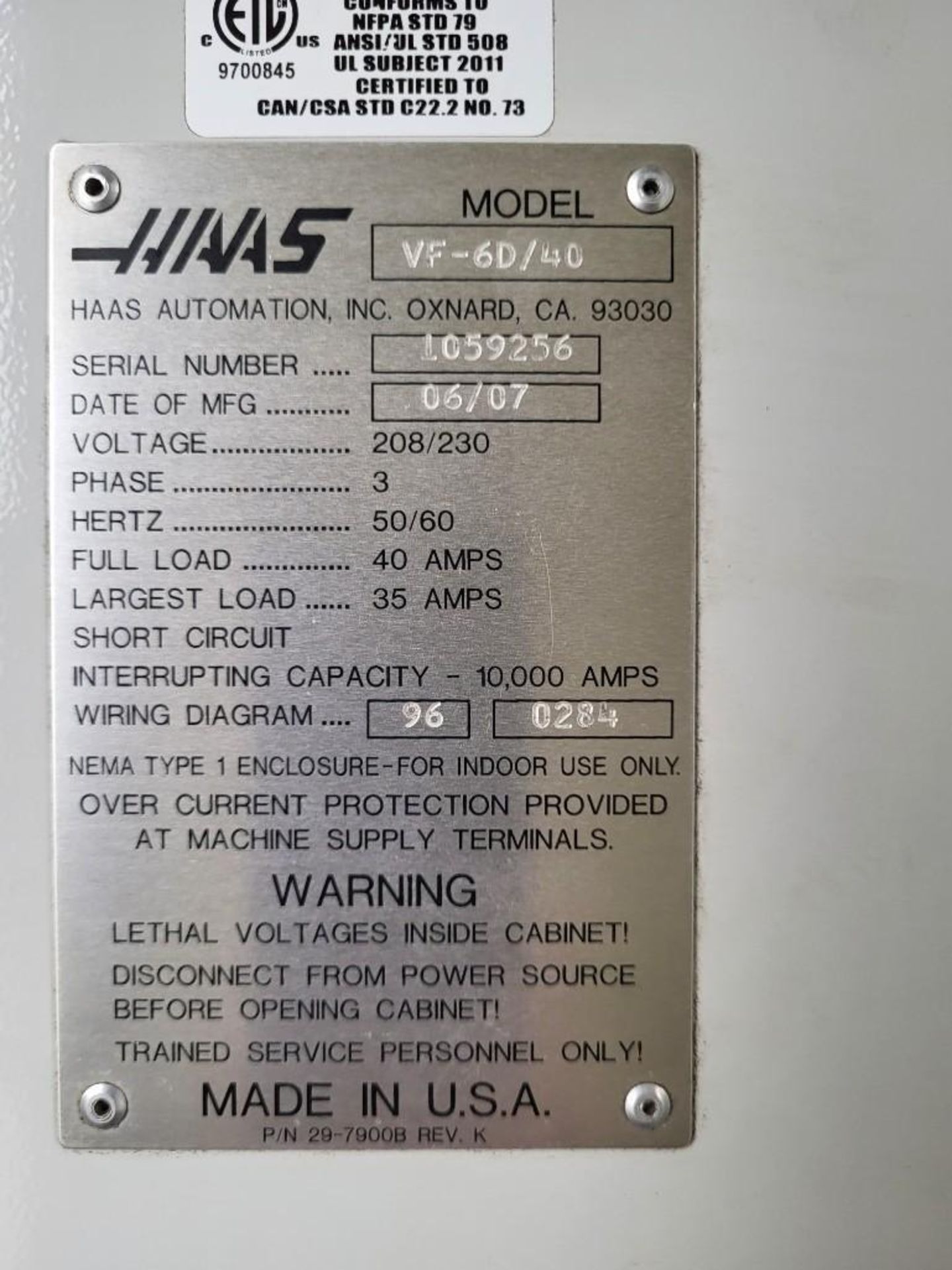 HAAS VF-6 D/40 VERTICAL MACHINING CENTER, 2007 - Image 19 of 19