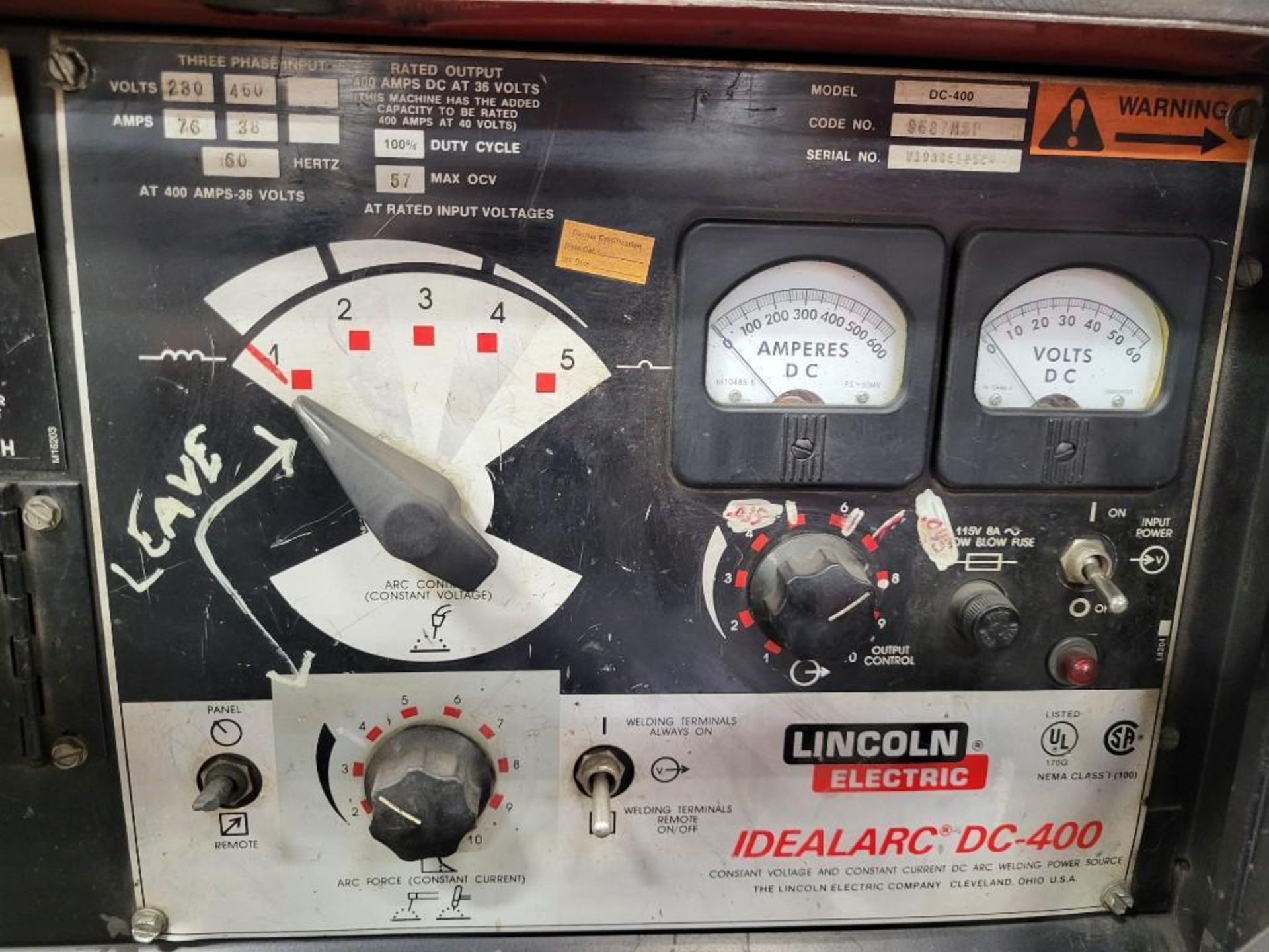 LINCOLN ELECTRIC IDEALARC DC-400 MULTIPROCESS WELDER WITH LN-7 WIRE FEEDER - Image 8 of 10