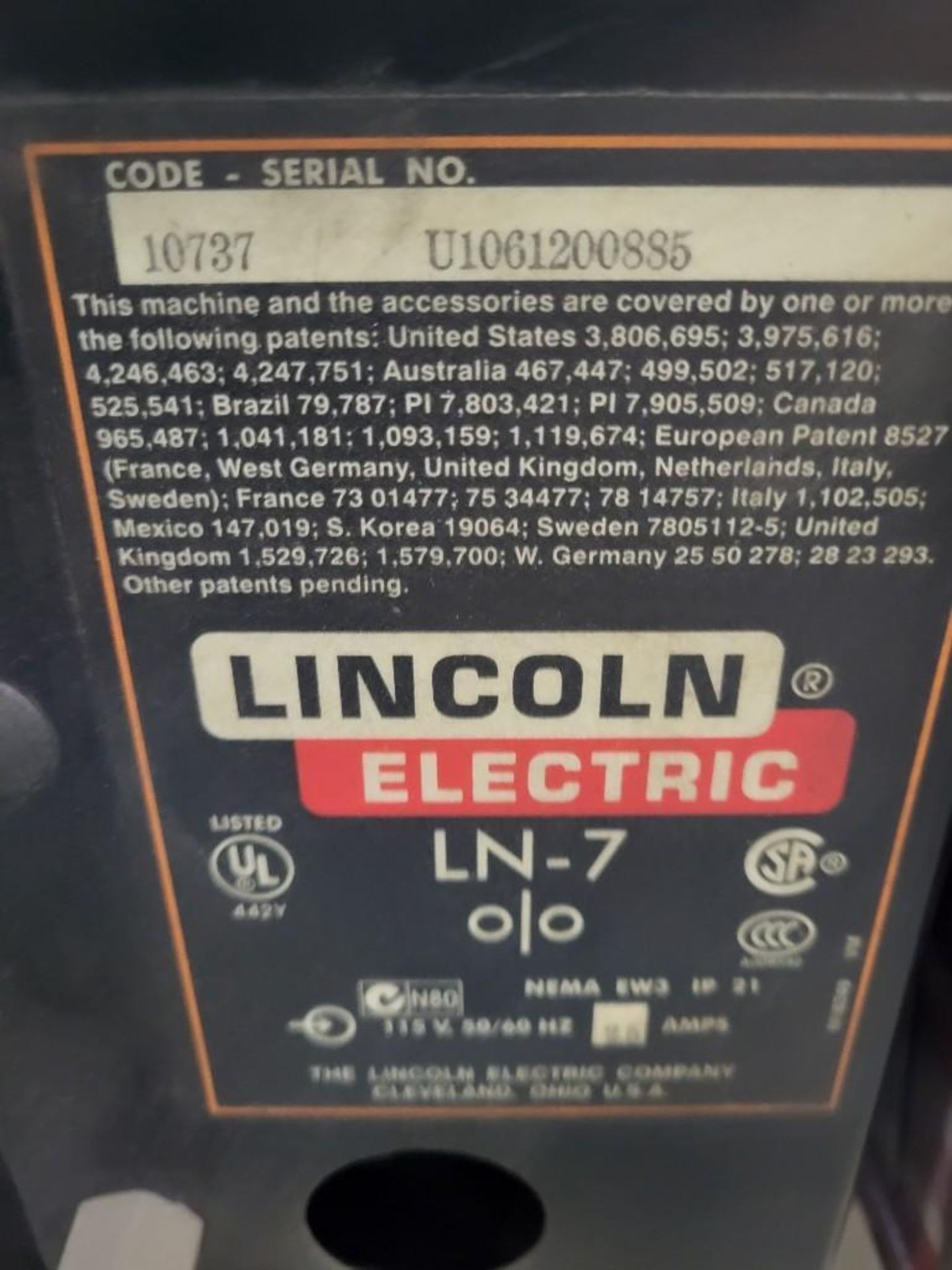 (3) LINCOLN ELECTRIC LN-7 WIRE FEEDERS - Image 7 of 10