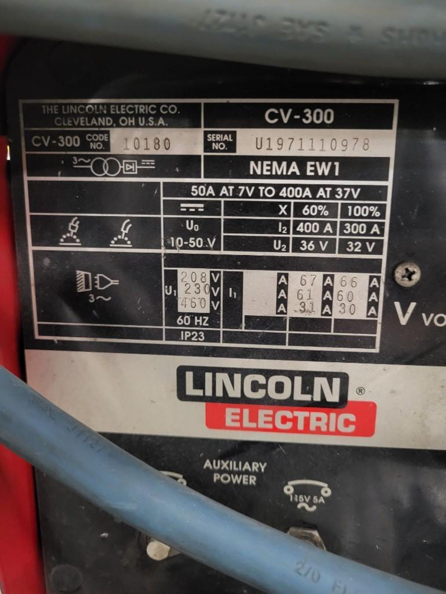 LINCOLN ELECTRIC IDEALARC CV-300 MIG WELDER WITH LN-7 WIRE FEEDER - Image 8 of 8