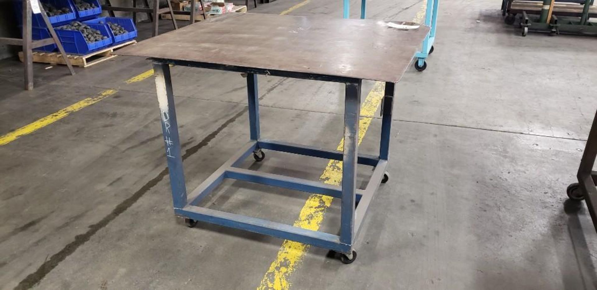 STEEL TABLE 42"X48" 38.5" HIGH, ROLLING
