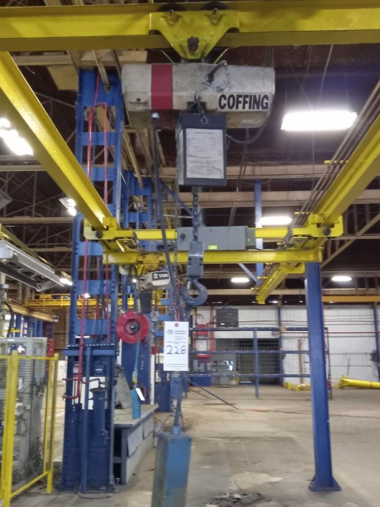 2 TON OVERHEAD CRANE SYSTEM; COFFING 2 TON ELECTRIC CHAIN HOIST, W/ 3 HOISTS - Image 13 of 13