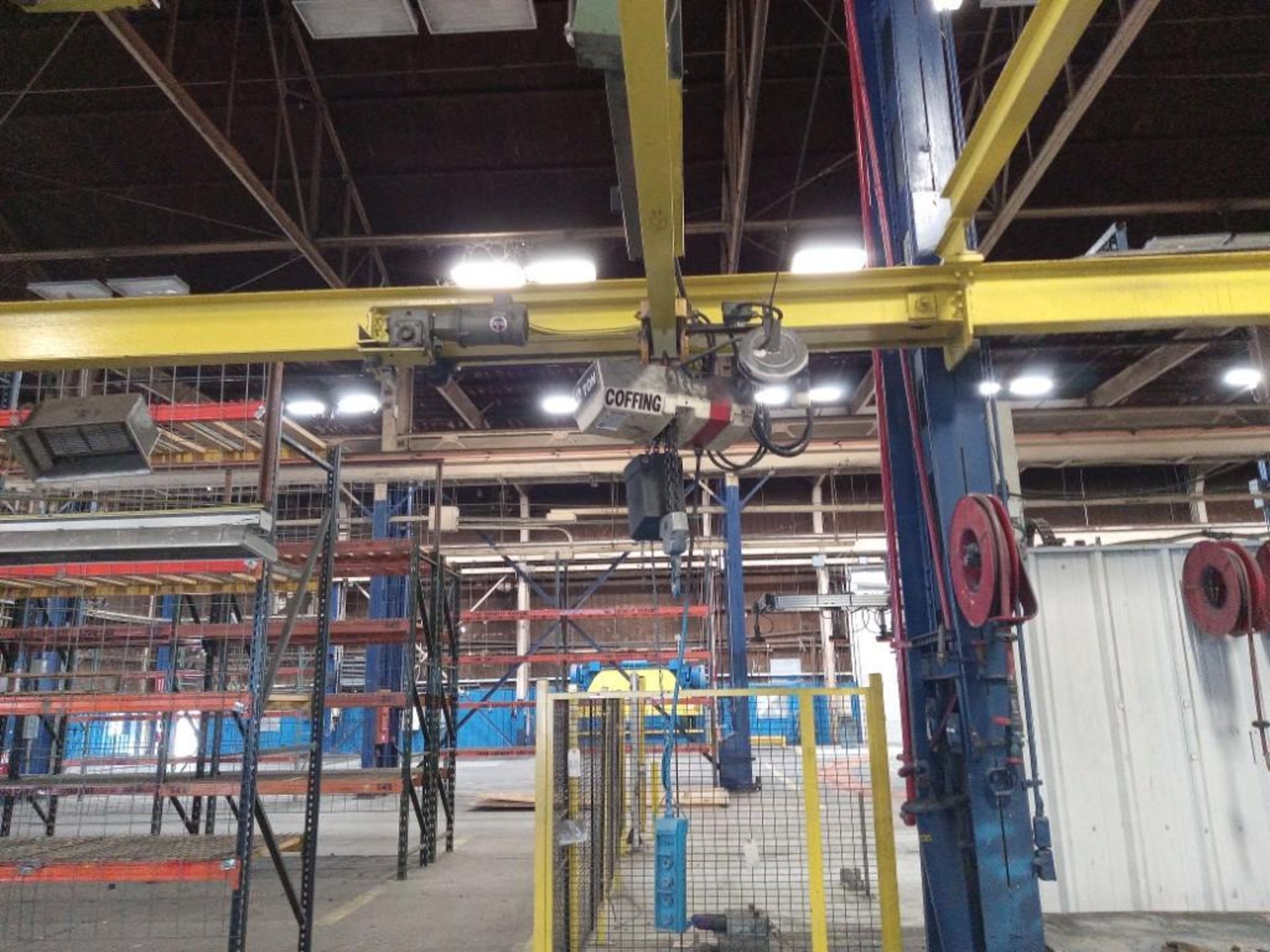 2 TON OVERHEAD CRANE SYSTEM; COFFING 2 TON ELECTRIC CHAIN HOIST, W/ 3 HOISTS - Image 6 of 13