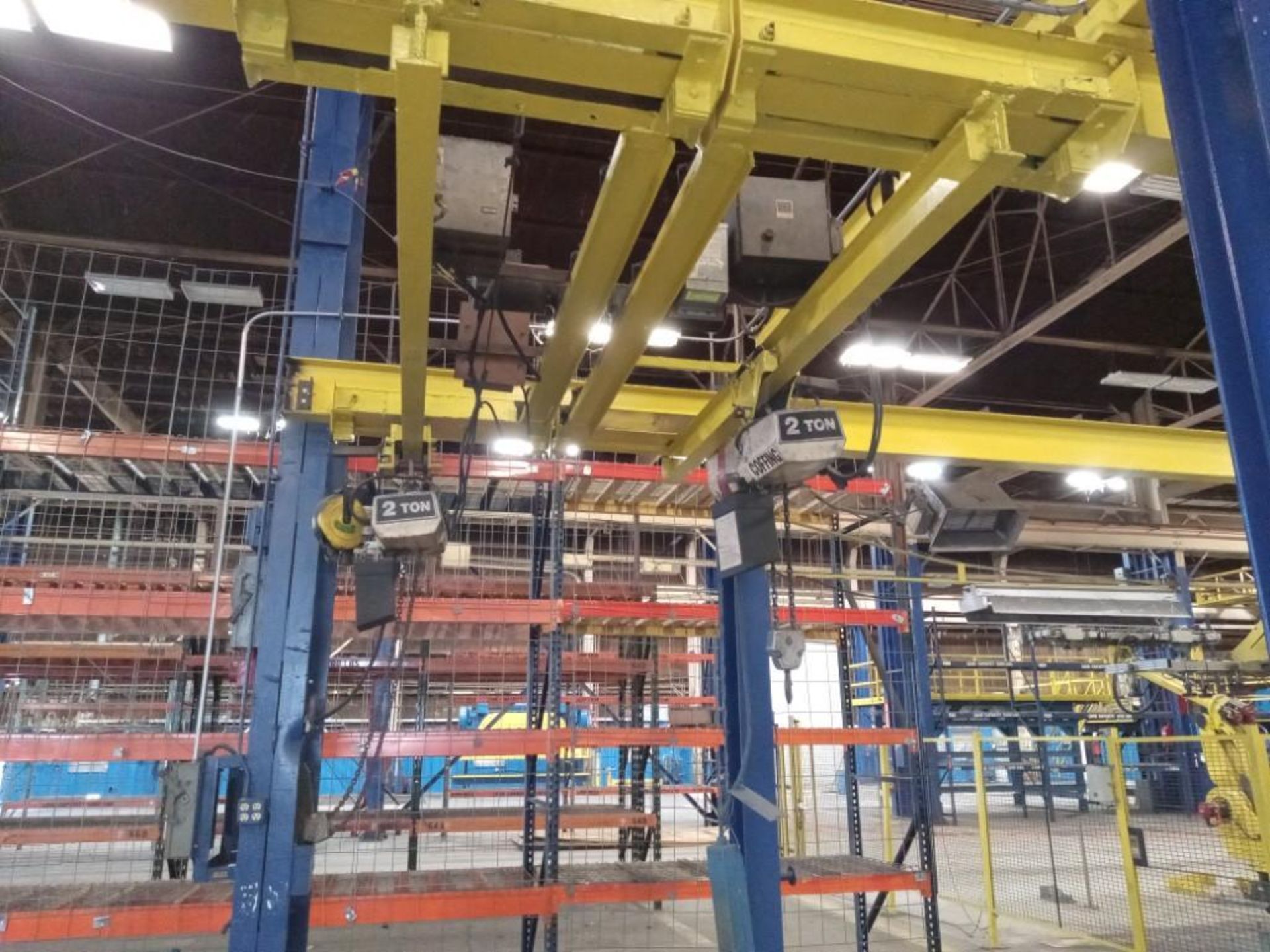 2 TON OVERHEAD CRANE SYSTEM; COFFING 2 TON ELECTRIC CHAIN HOIST, W/ 3 HOISTS - Image 7 of 13