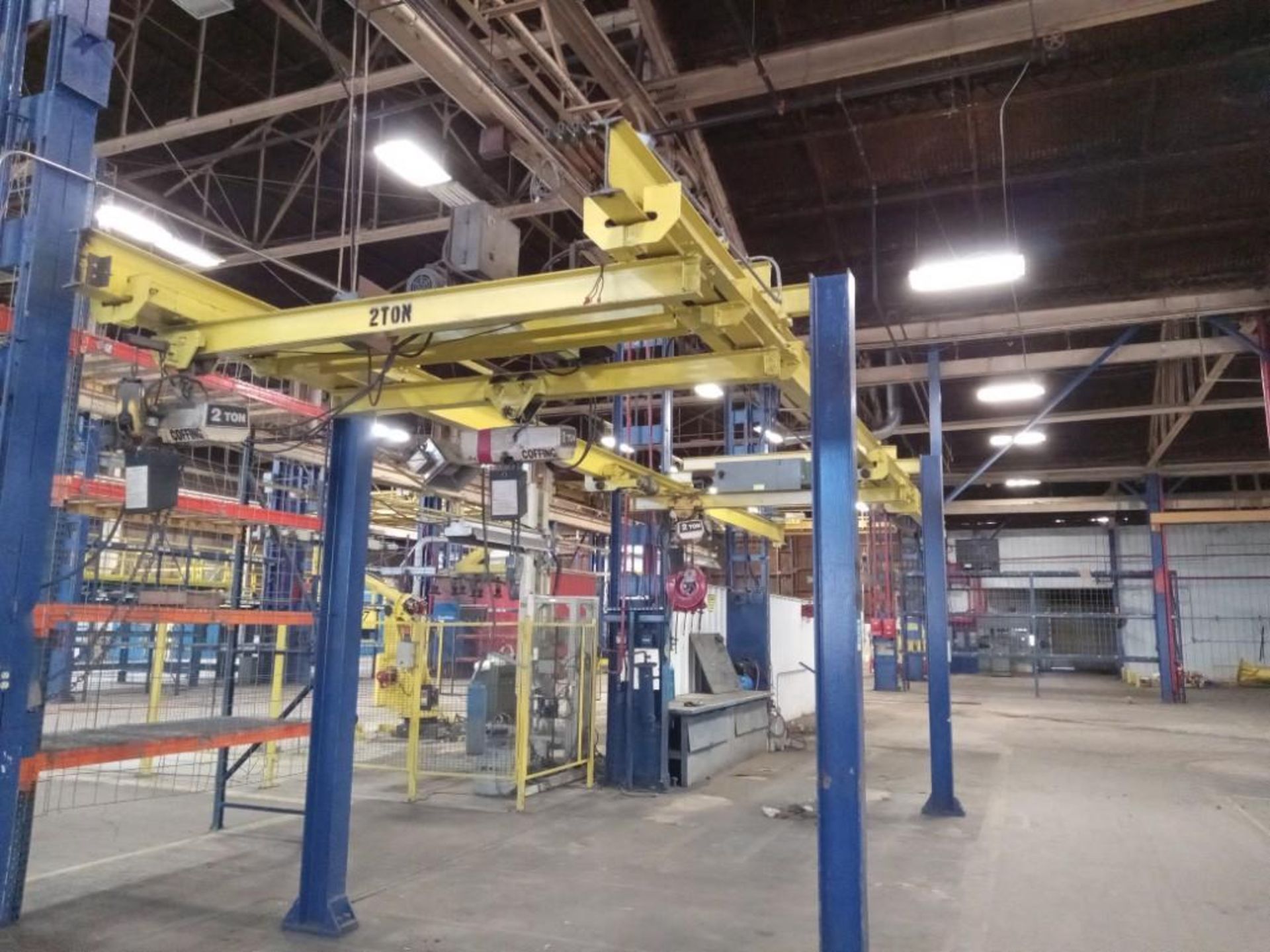 2 TON OVERHEAD CRANE SYSTEM; COFFING 2 TON ELECTRIC CHAIN HOIST, W/ 3 HOISTS - Image 9 of 13