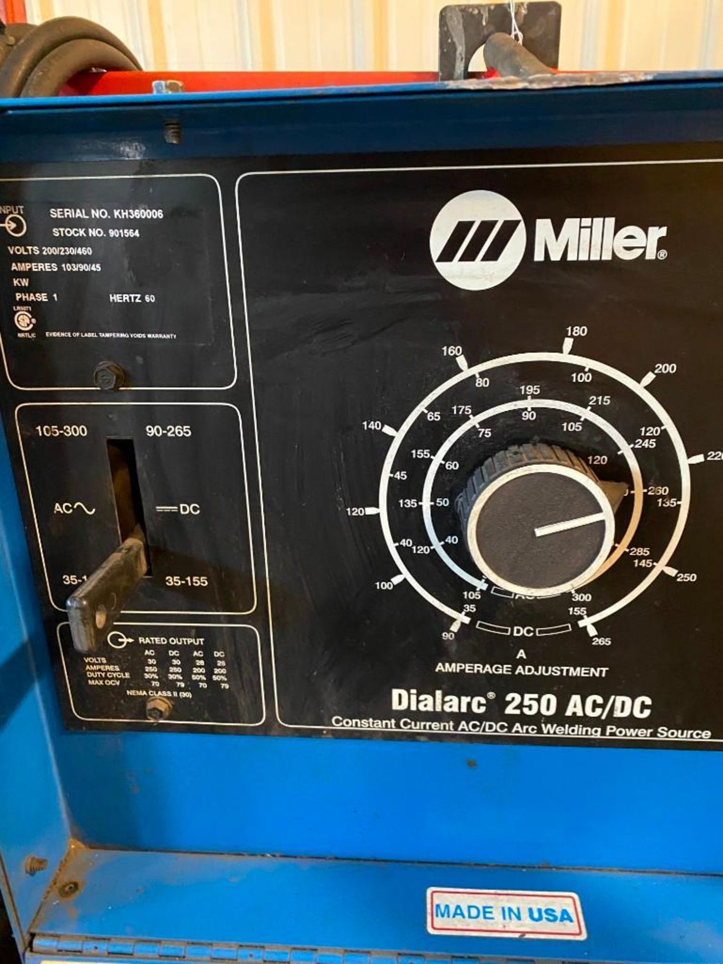 MILLER DIALARC 250 AC/DC ARC WELDING POWER SOURCE - Image 3 of 4