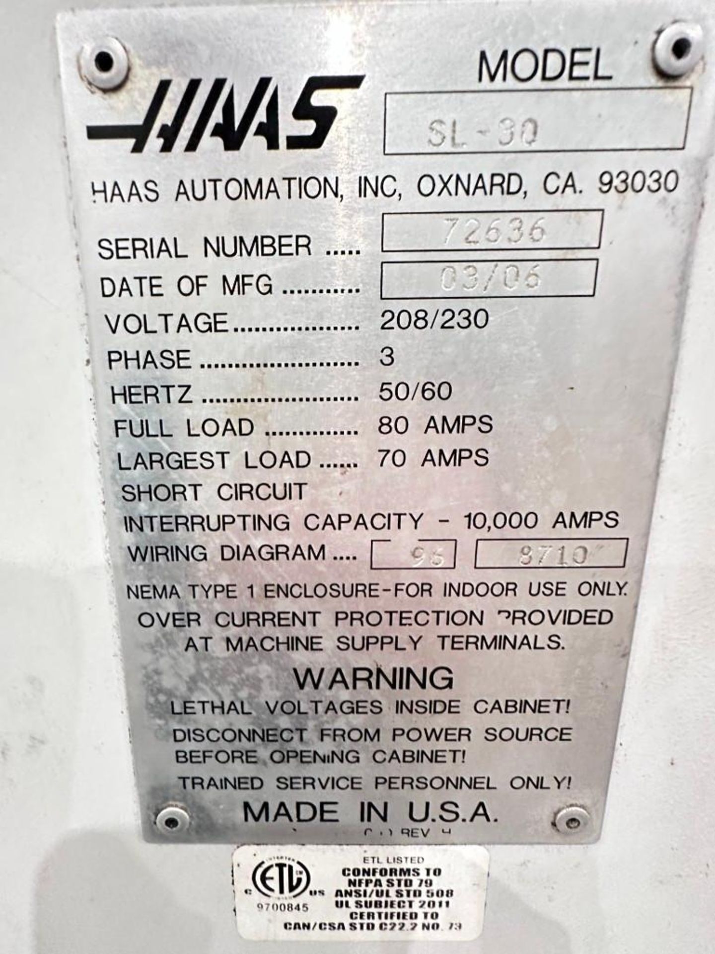 2006 HAAS SL-30 CNC TURNING CENTER; SN: 72636 - Image 17 of 17