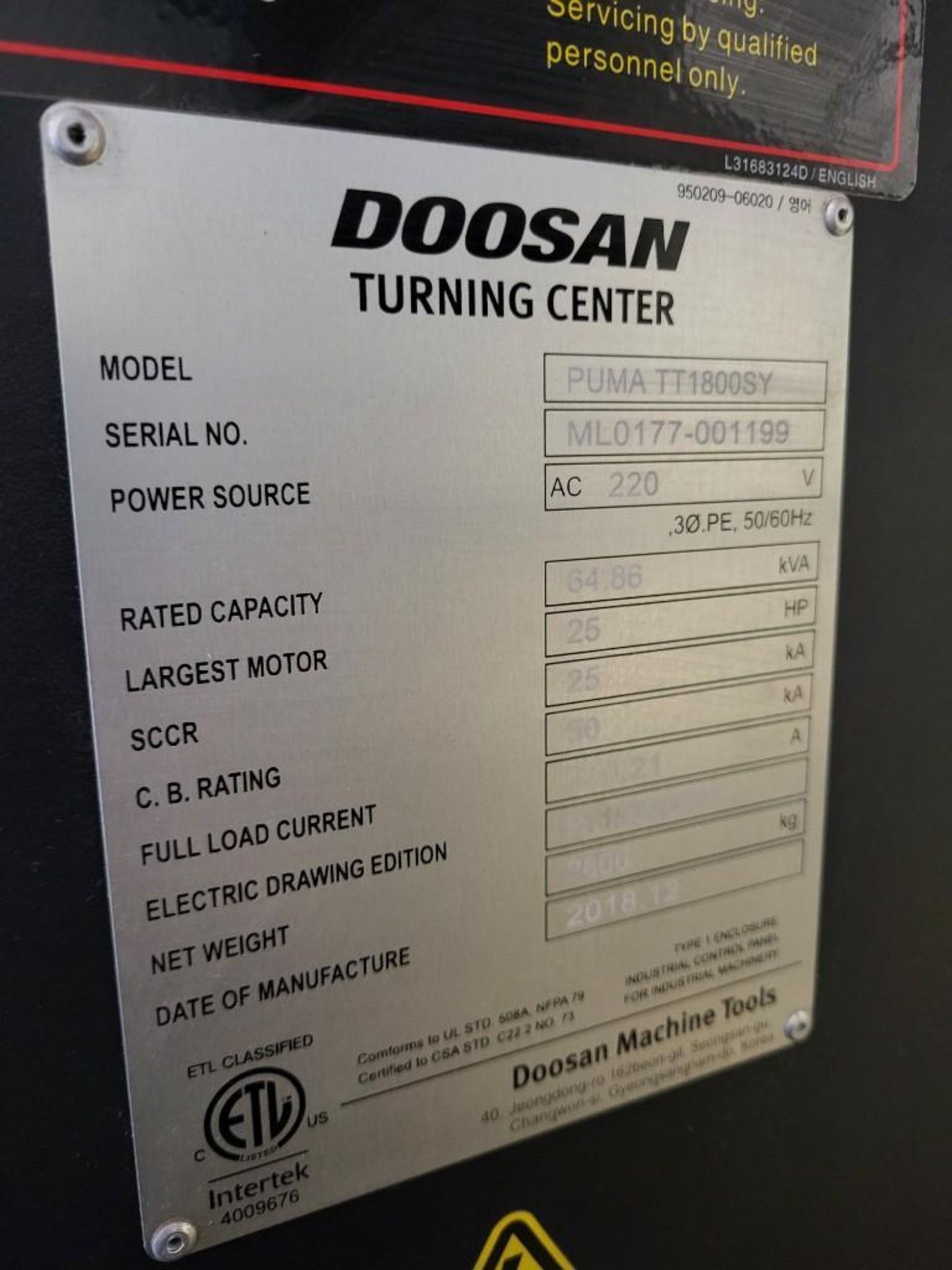 2018 DOOSAN PUMA TT1800SY MULTI-AXIS CNC LATHE - Image 9 of 22