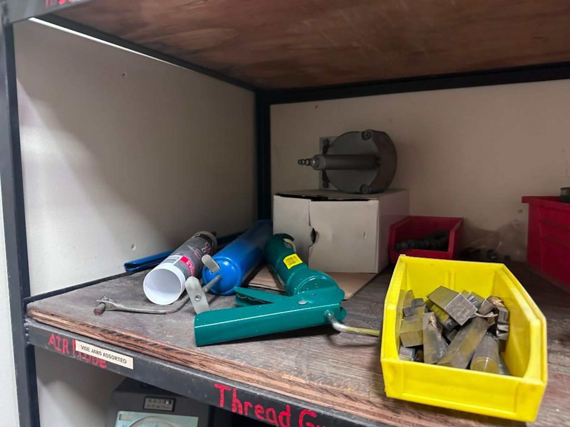 SHELVING UNITS WITH CONTENTS, SPARE PARTS, ROTARY TABLE, COLLET CLOSER, SCALE - Image 12 of 17