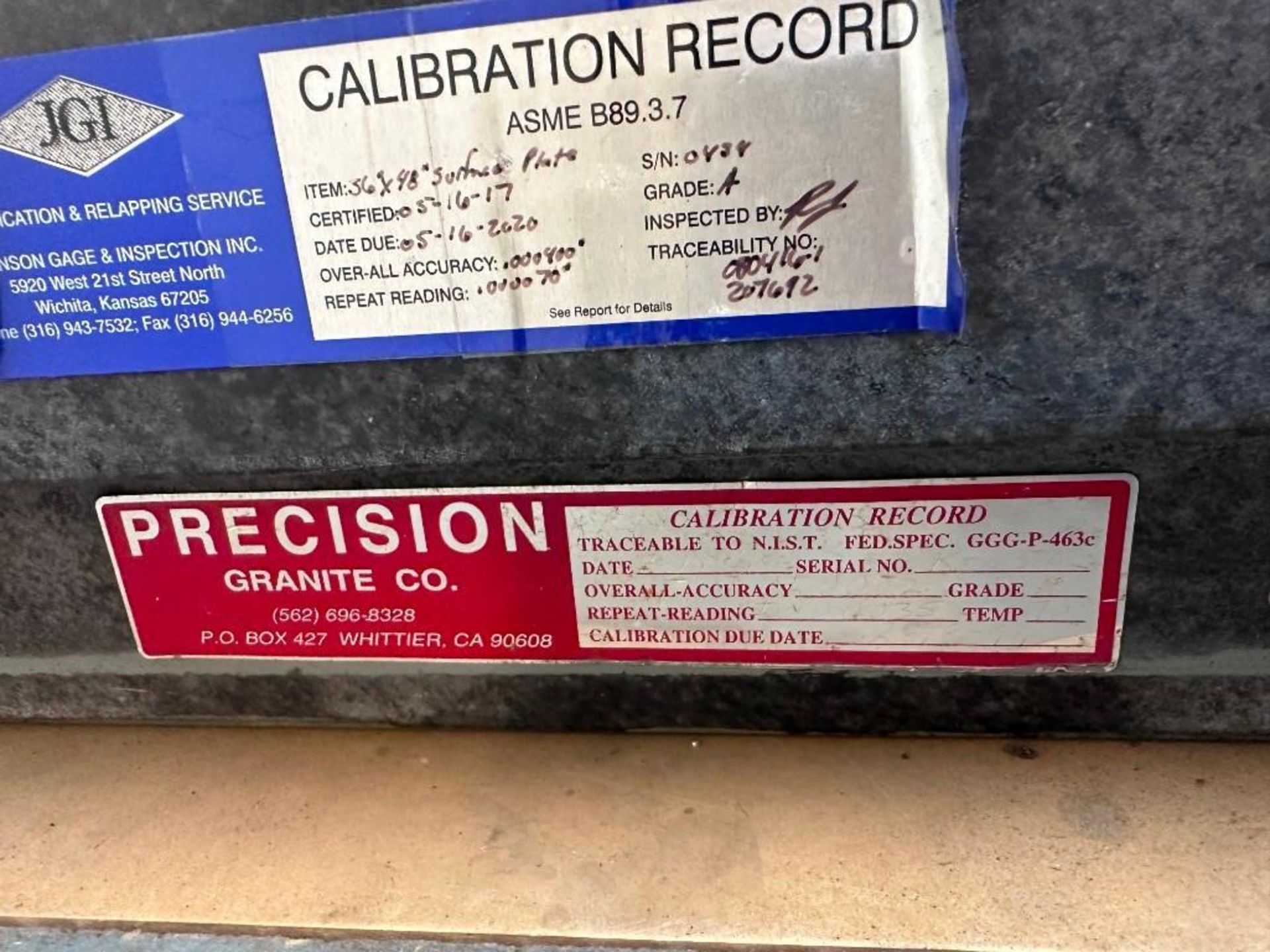 PRECISION GRANITE CO. INSPECTION SURFACE PLATE AND TABLE - Image 8 of 8