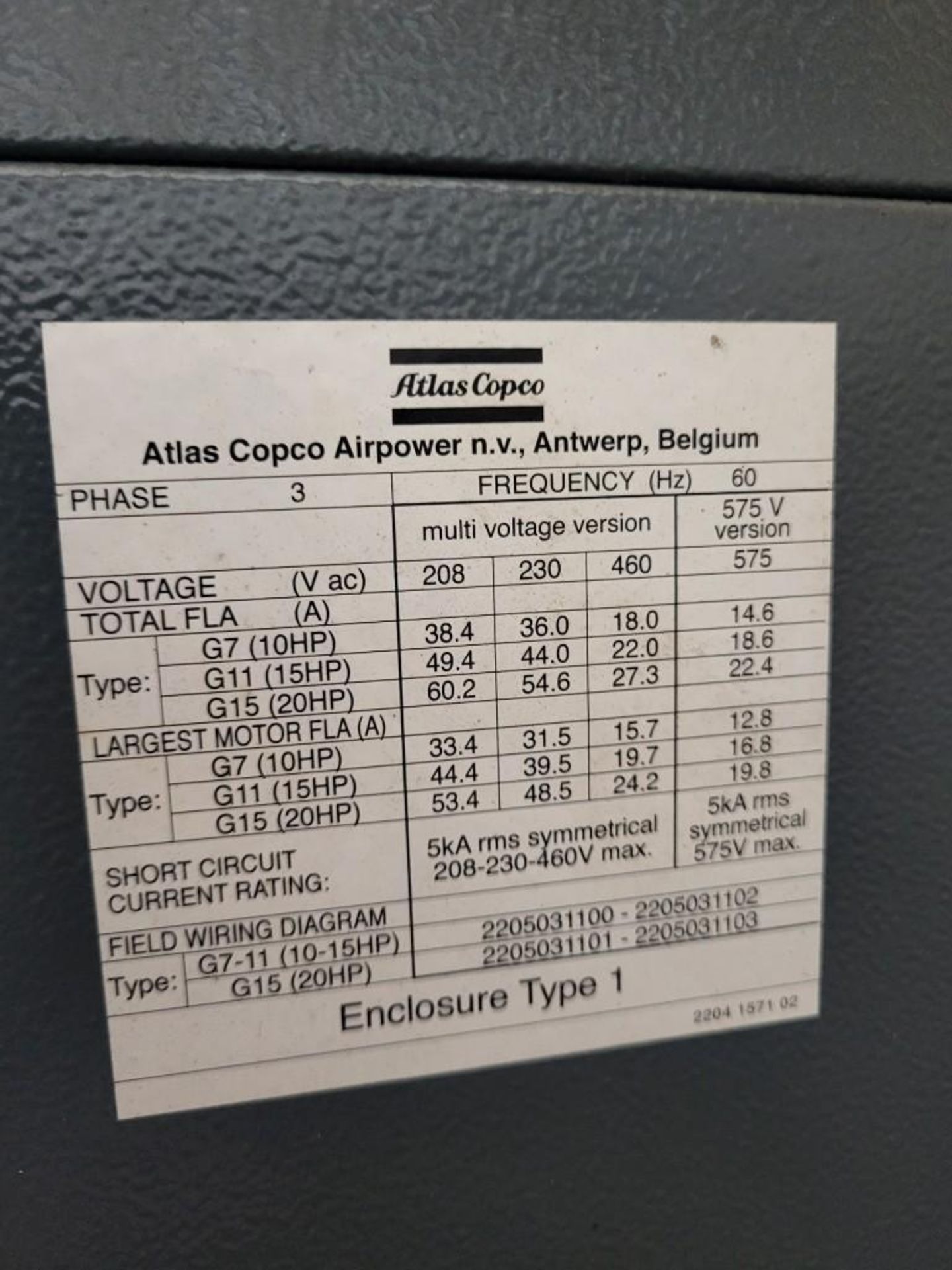 2020 ATLAS COPCO G11FF ROTARY SCREW AIR COMPRESSOR - Image 5 of 5