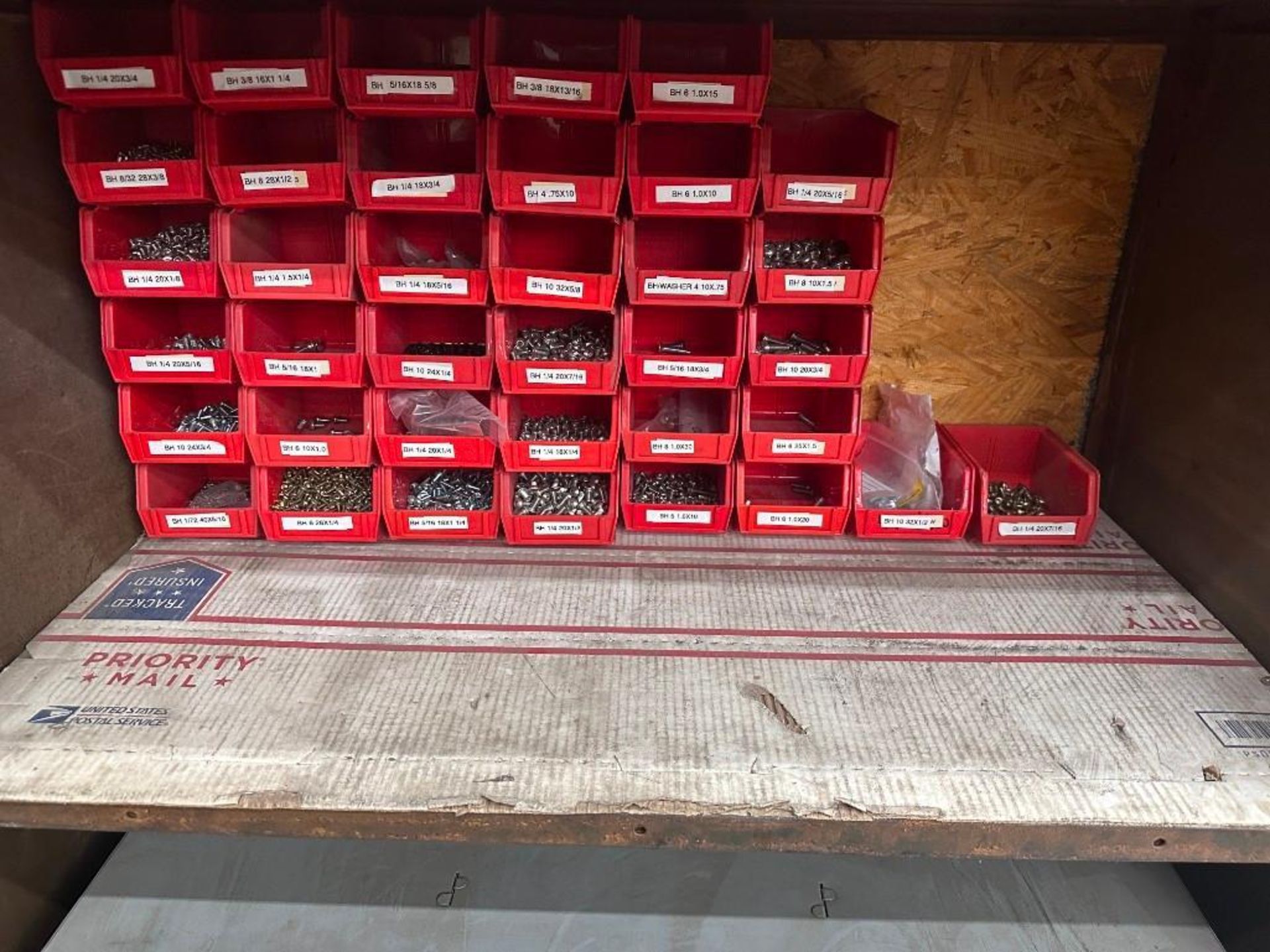 LOT OF RED BINS FULL OF SORTED HARDWARE - Image 4 of 8