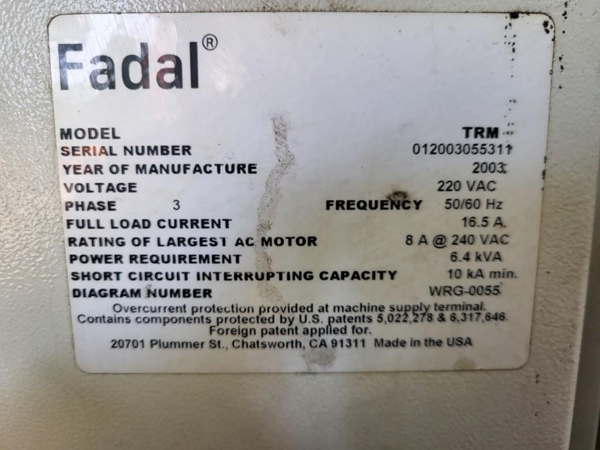 FADAL TRM VERTICAL MACHINING CENTER; 2003 - Image 8 of 8