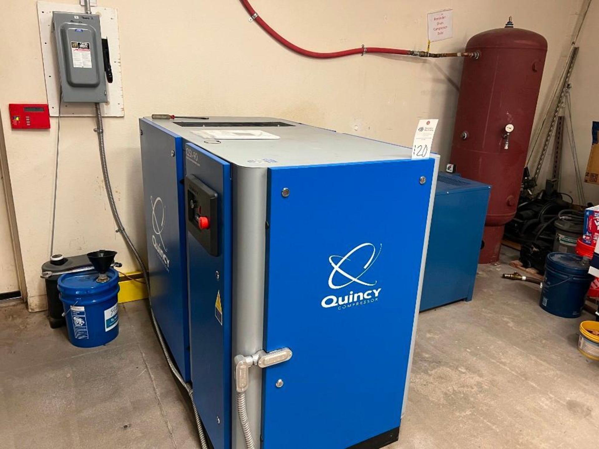 QUINCY SCREW COMPRESSOR WITH DRYER AND 120 GALLON STORAGE TANK