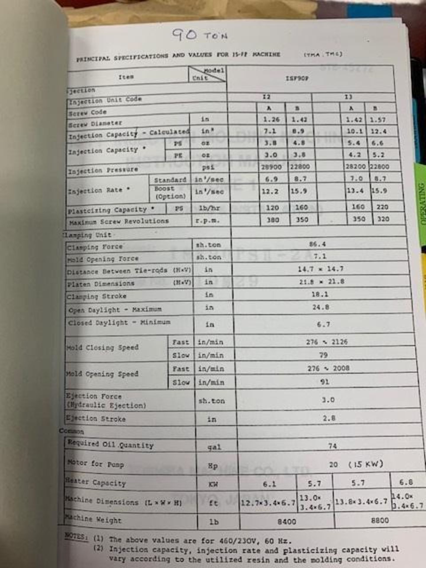 90 TON TOSHIBA ISF90PSII-2A, 1992 INJECTION MOLDING MACHINE - Image 7 of 8