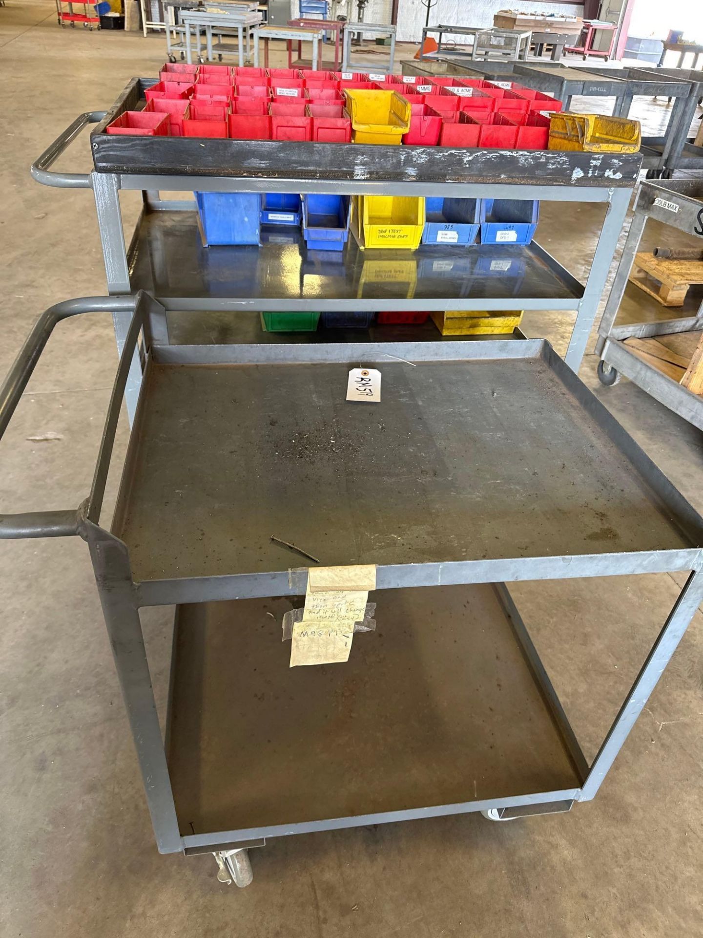 (2) METAL ROLLING CARTS WITH PLASTIC BINS - Image 2 of 3