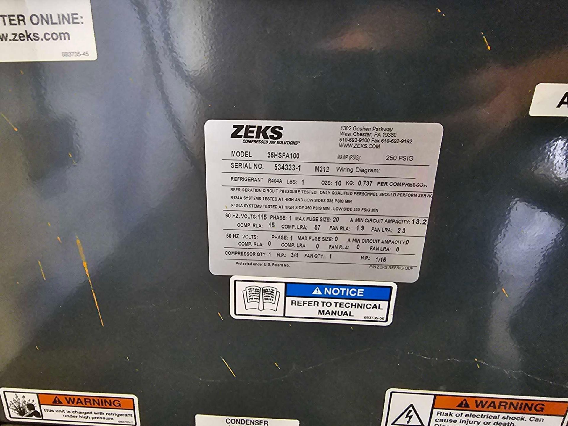 HYDROVANE HV07 ROTARY VANE AIR COMPRESSOR, ZEKS AIR DRYER, AIR TANK - Image 8 of 12