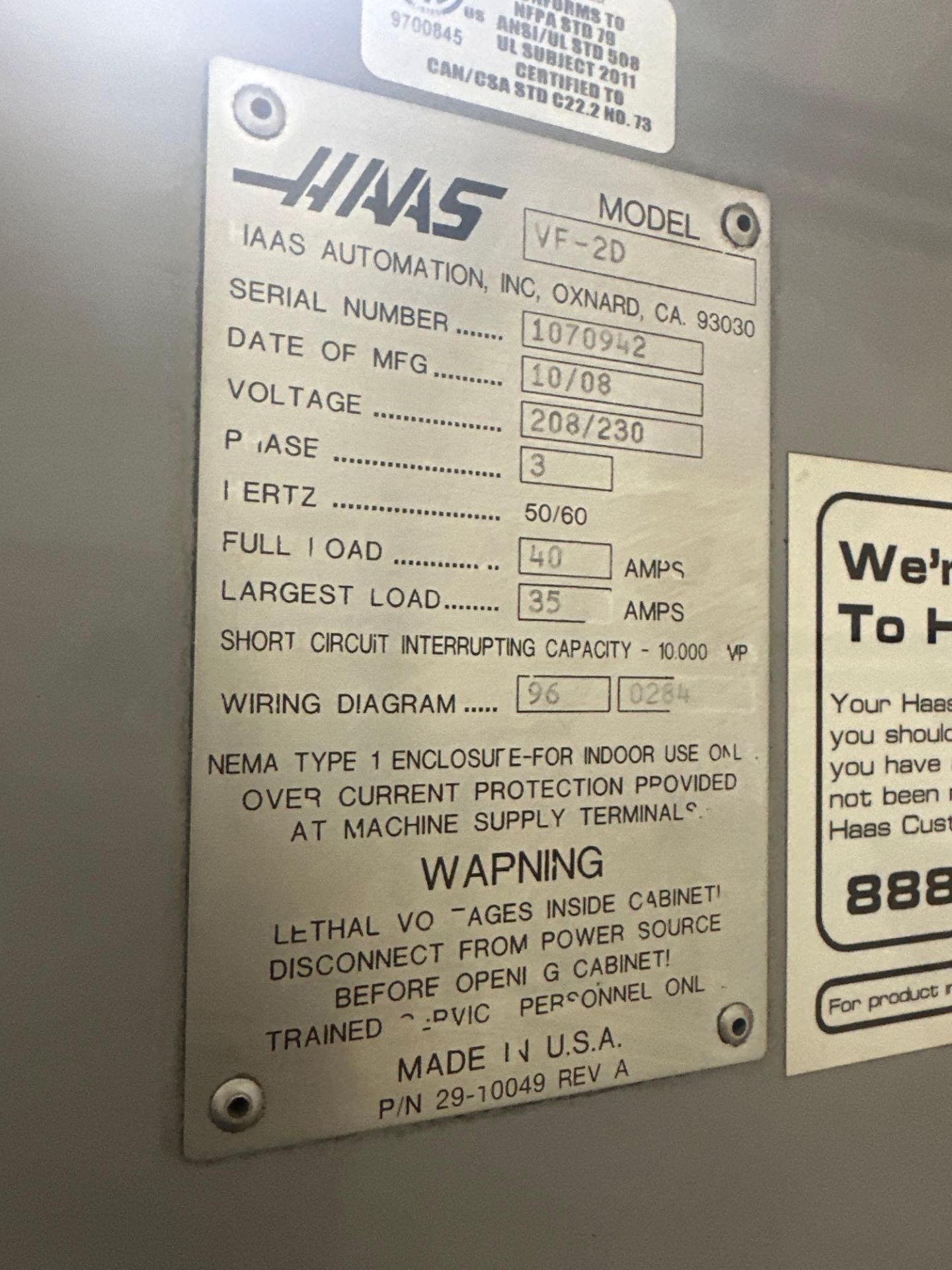 2008 HAAS VF-2D CNC VMC VERTICAL MACHINING CENTER - Image 18 of 18