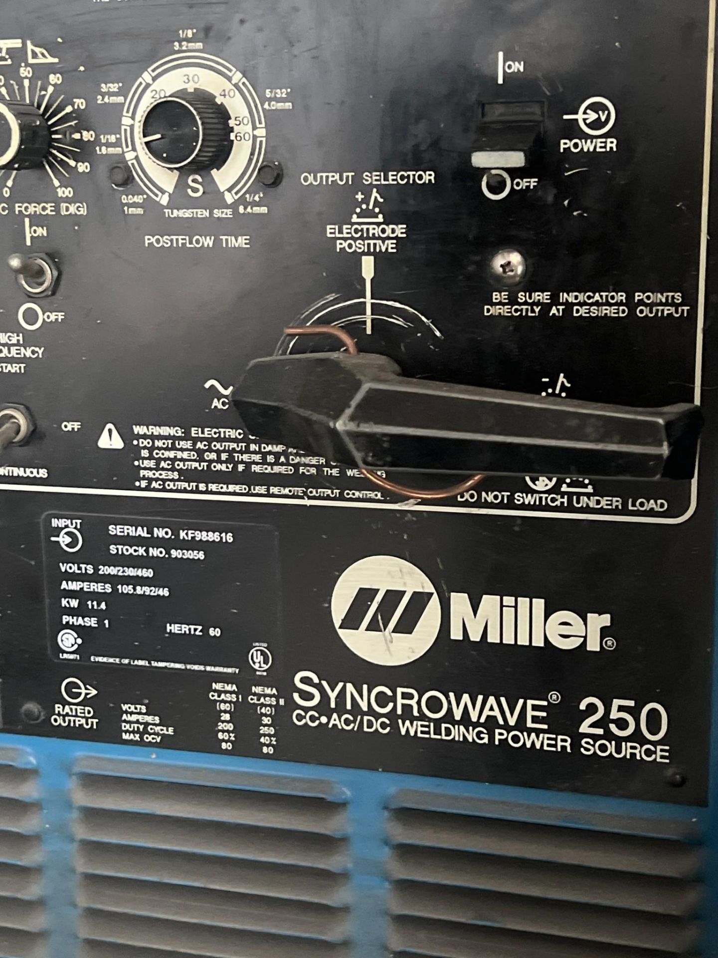 MILLER SYNCROWAVE 250 AC/DC WELDING POWER SOURCE WELDER; FREE LOADING - Image 3 of 5