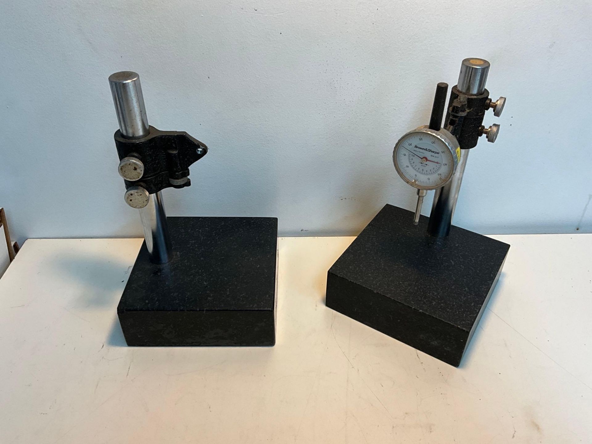 COLUMN STANDS WITH A BROWN & SHARPE DIAL INDICATOR