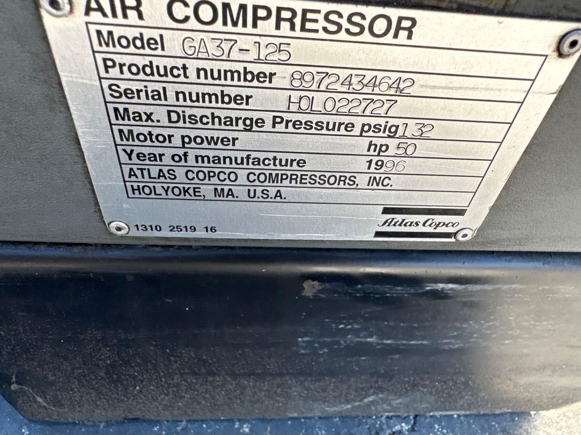 ATLAS COPCO GA37-125 50HP AIR COMPRESSOR (1996) - Image 6 of 6