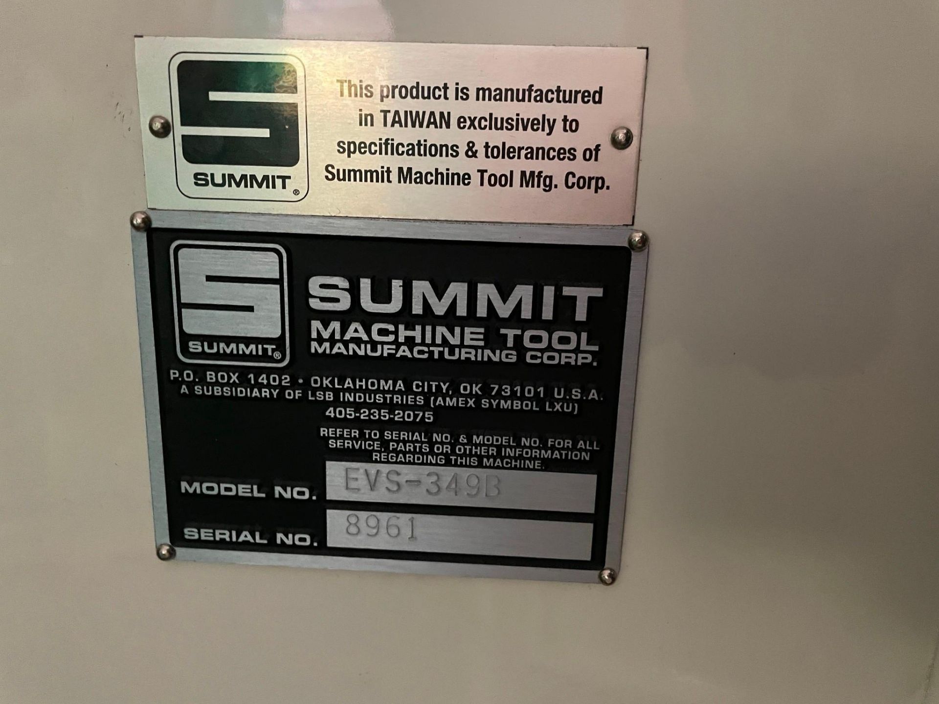 SUMMIT EVS-349B VERTICAL MILL (KNEE MILL 3HP), YEAR 2016 - SN 8961 - Image 3 of 3