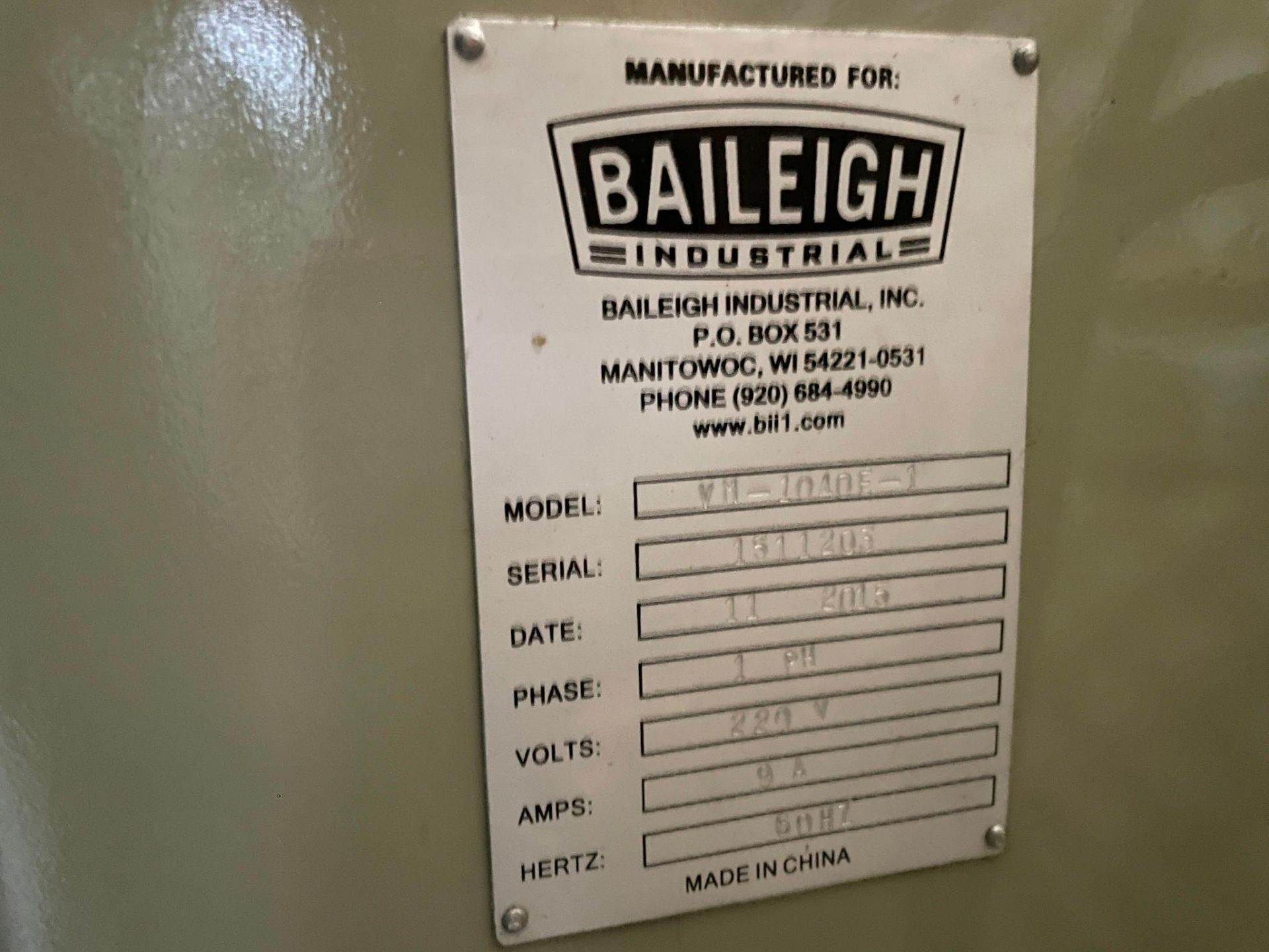 BAILEIGH VM-1040E-1 MILLING MACHINE 10"X40" TABLE, YEAR 2016 - Image 10 of 12