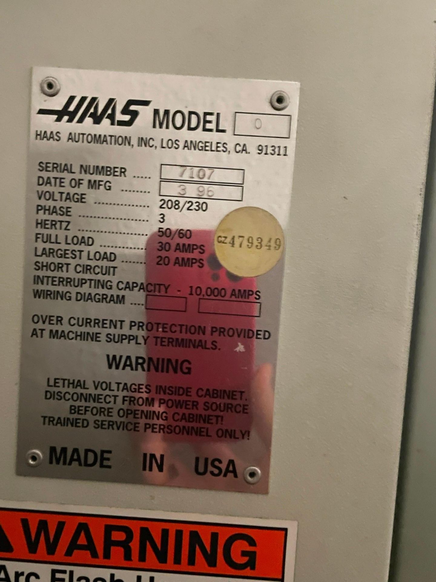 HAAS VF-0 VERTICAL MACHINING CENTER, YEAR 1996 - USED - Image 8 of 8