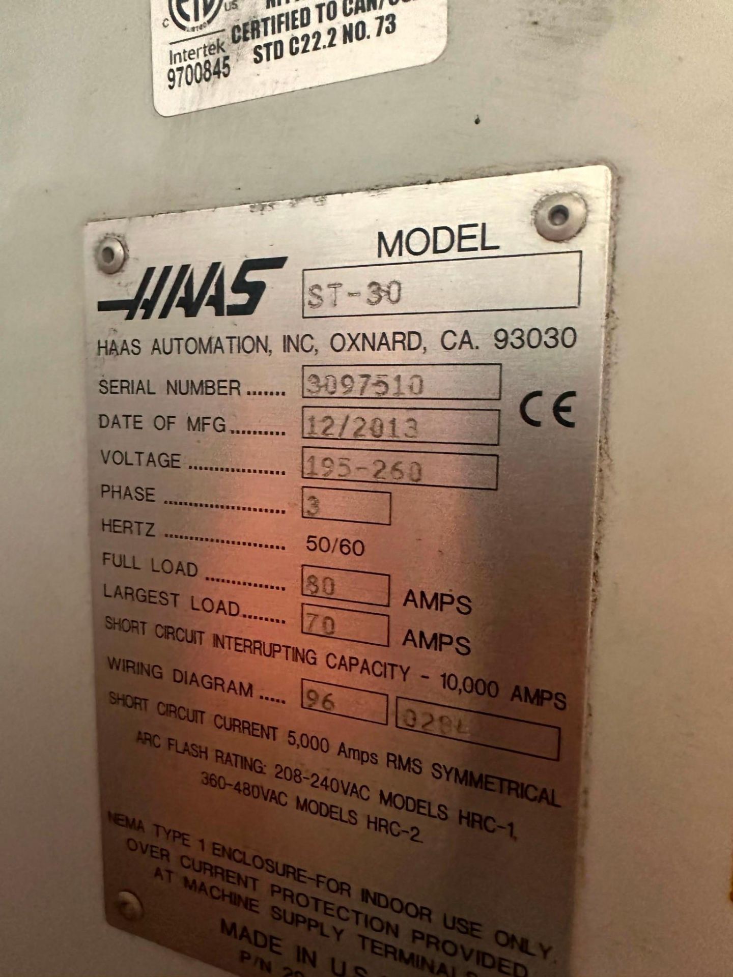 HAAS ST-30 CNC LATHE, 2013 – LIVE TOOLING, CHIP CONVEYOR, UNDER POWER - Image 6 of 6