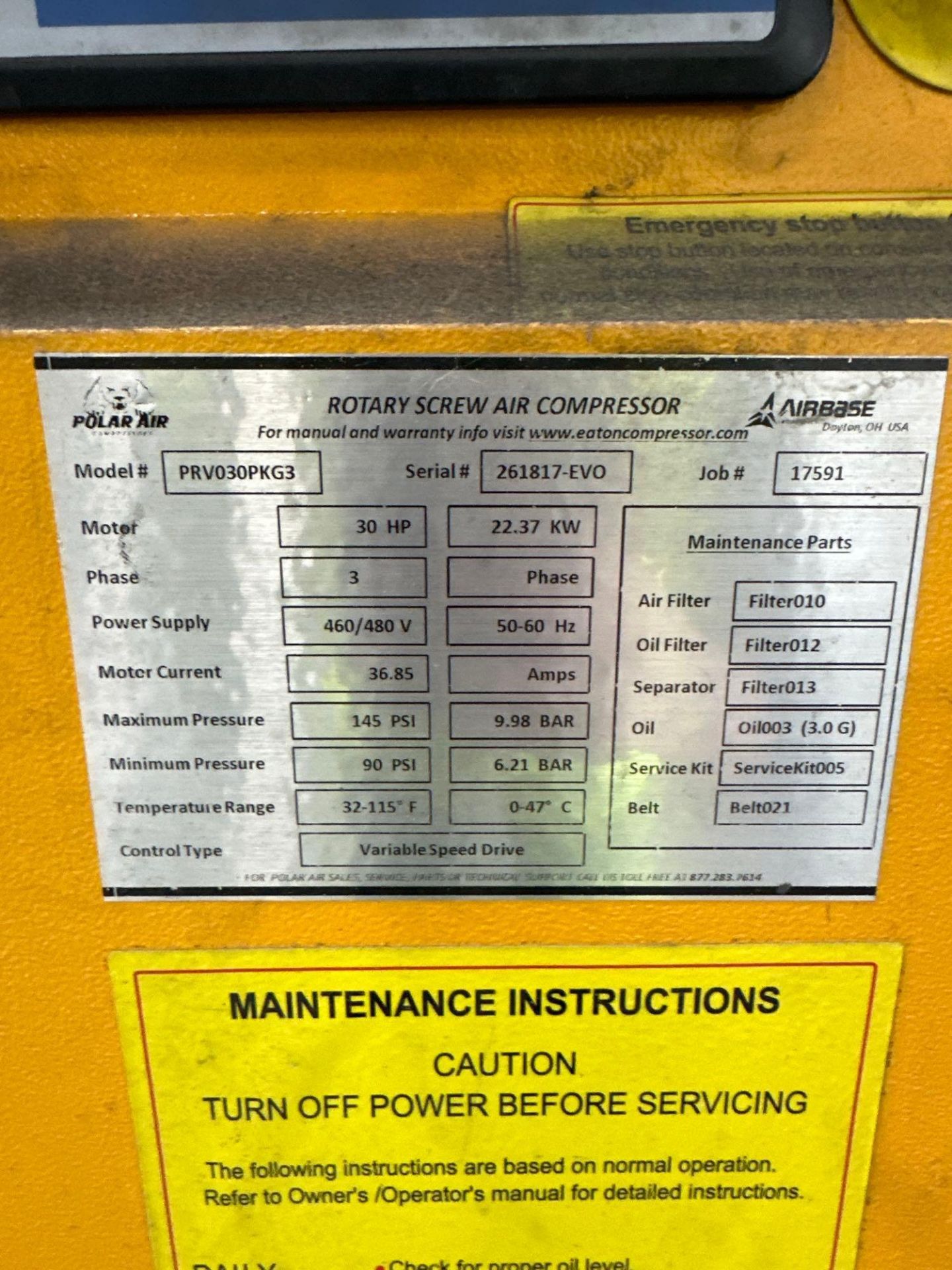 POLAR AIR PRV030PKG3 AIR COMPRESSOR - Image 6 of 7