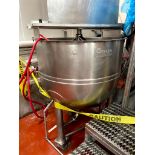 150 GALLON GROEN ENEM-150 STAINLESS STEEL JACKETED KETTLE MIXER, 1998 – SCRAPE AND PROP AGITATION