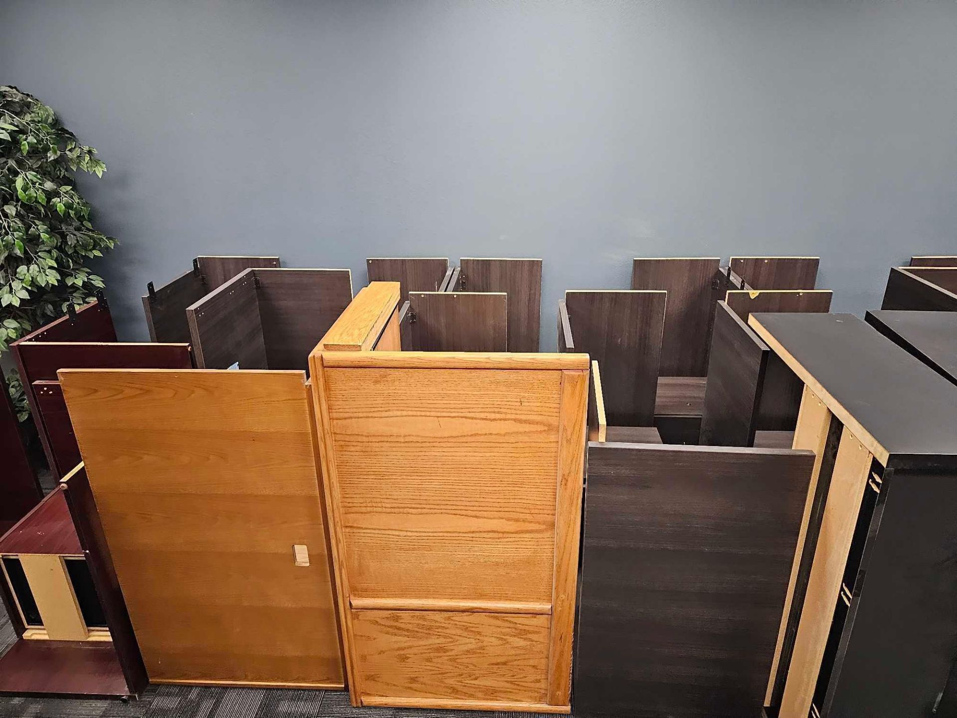 (18) WOODEN DESKS WITH FILING CABINETS AND (3) SHELVES - Image 10 of 11
