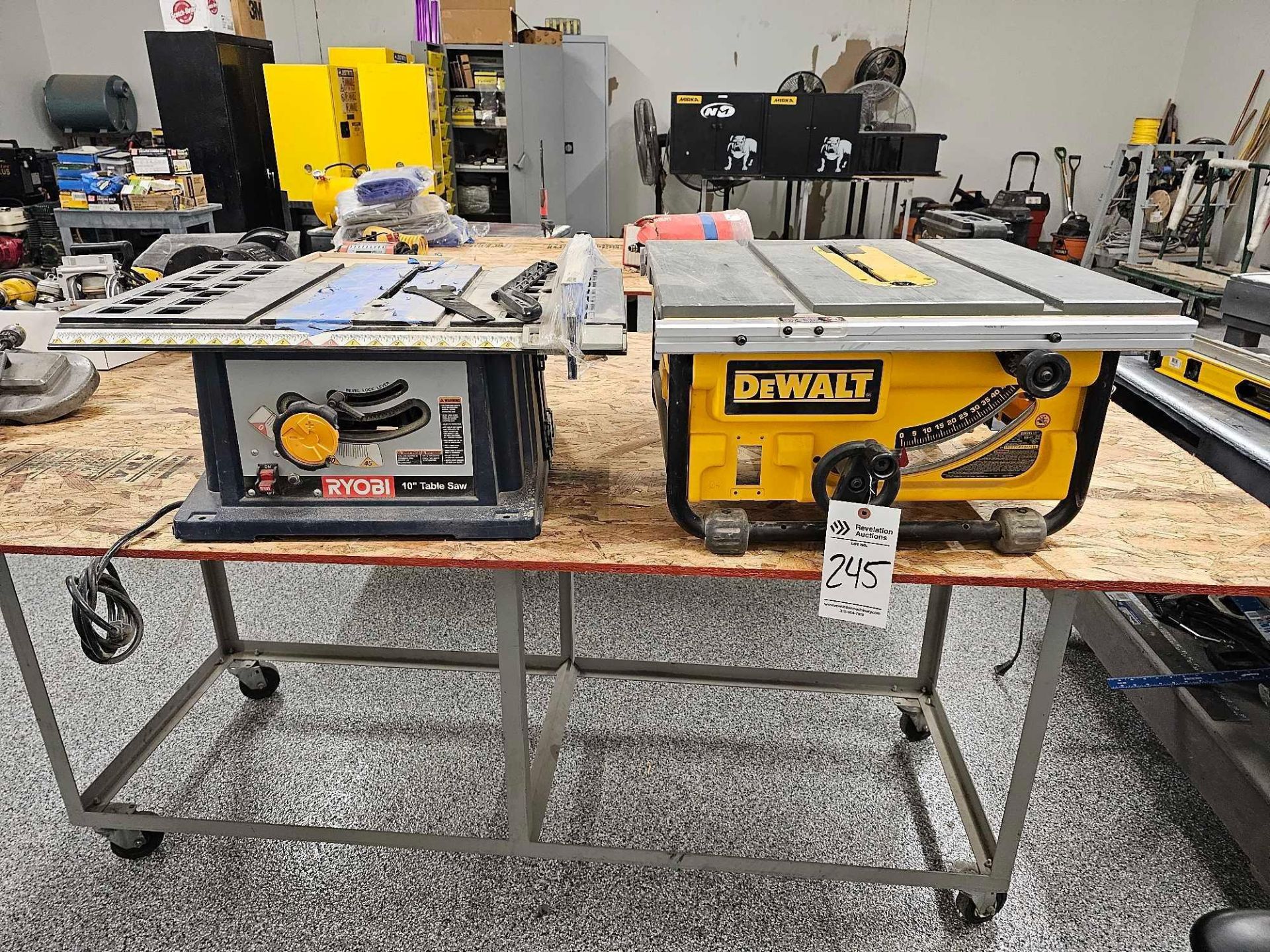 DEWALT TABLE SAW (NO POWER CORD), RYOBI 10" TABLESAW