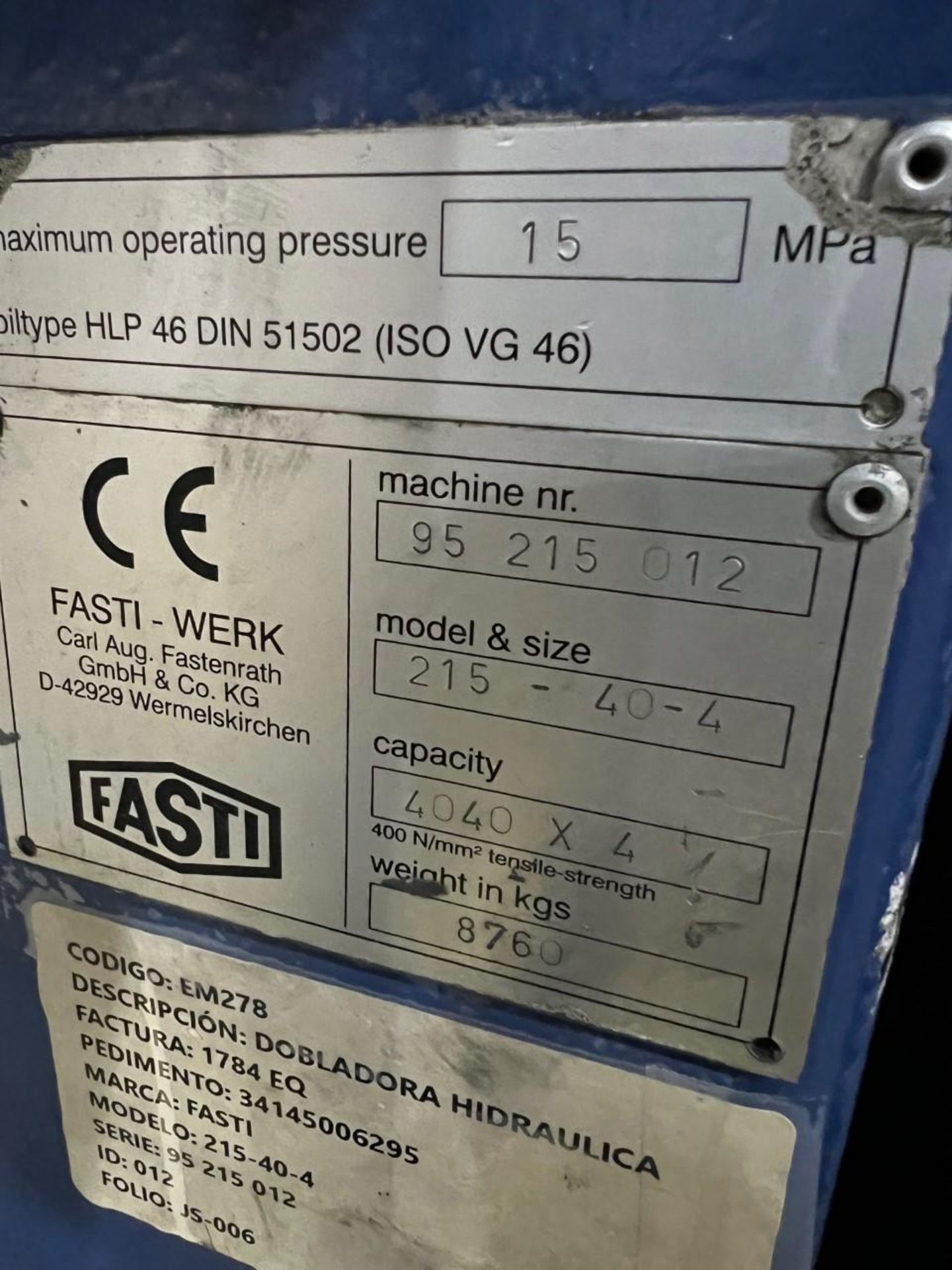 FASTI 215-40-4 CNC FOLDER, FOLDING MACHINE, 1995 - Image 9 of 10