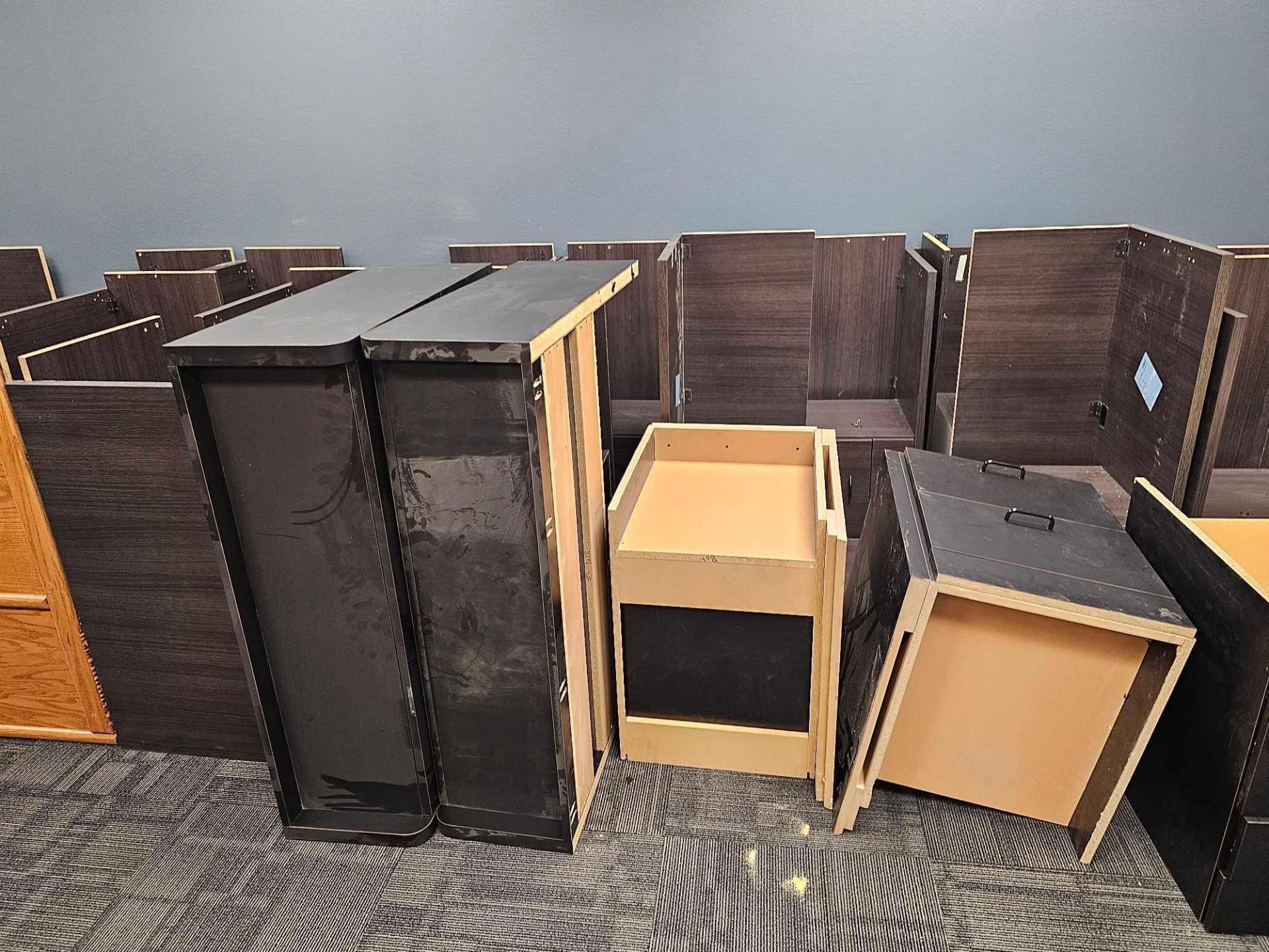 (18) WOODEN DESKS WITH FILING CABINETS AND (3) SHELVES - Image 9 of 11