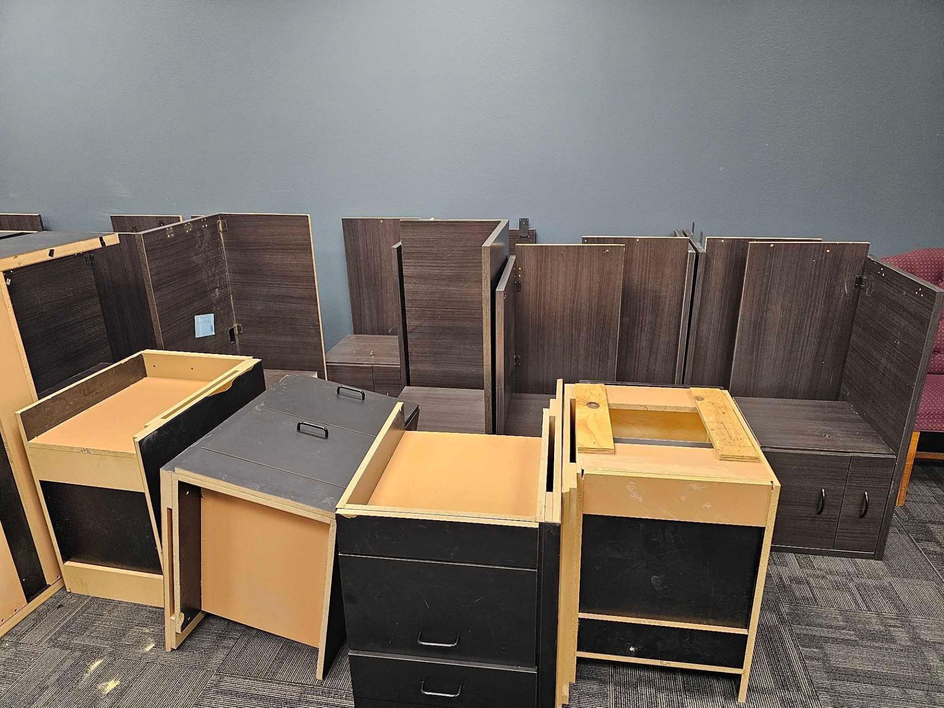 (18) WOODEN DESKS WITH FILING CABINETS AND (3) SHELVES - Image 8 of 11