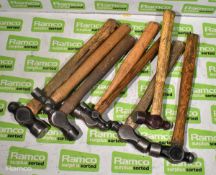 8x Ball pein hammers - assorted sizes