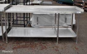Stainless steel table with shelf - 71x209x96cm