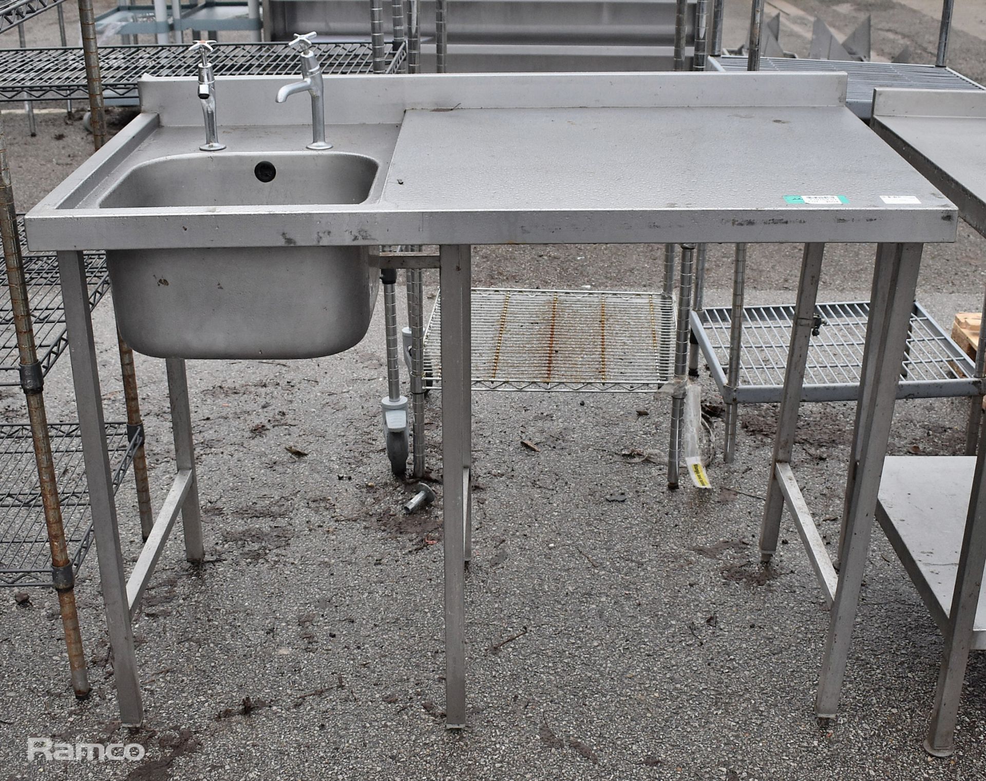 Stainless steel sink unit with upstand - dimensions: 130x70x96cm
