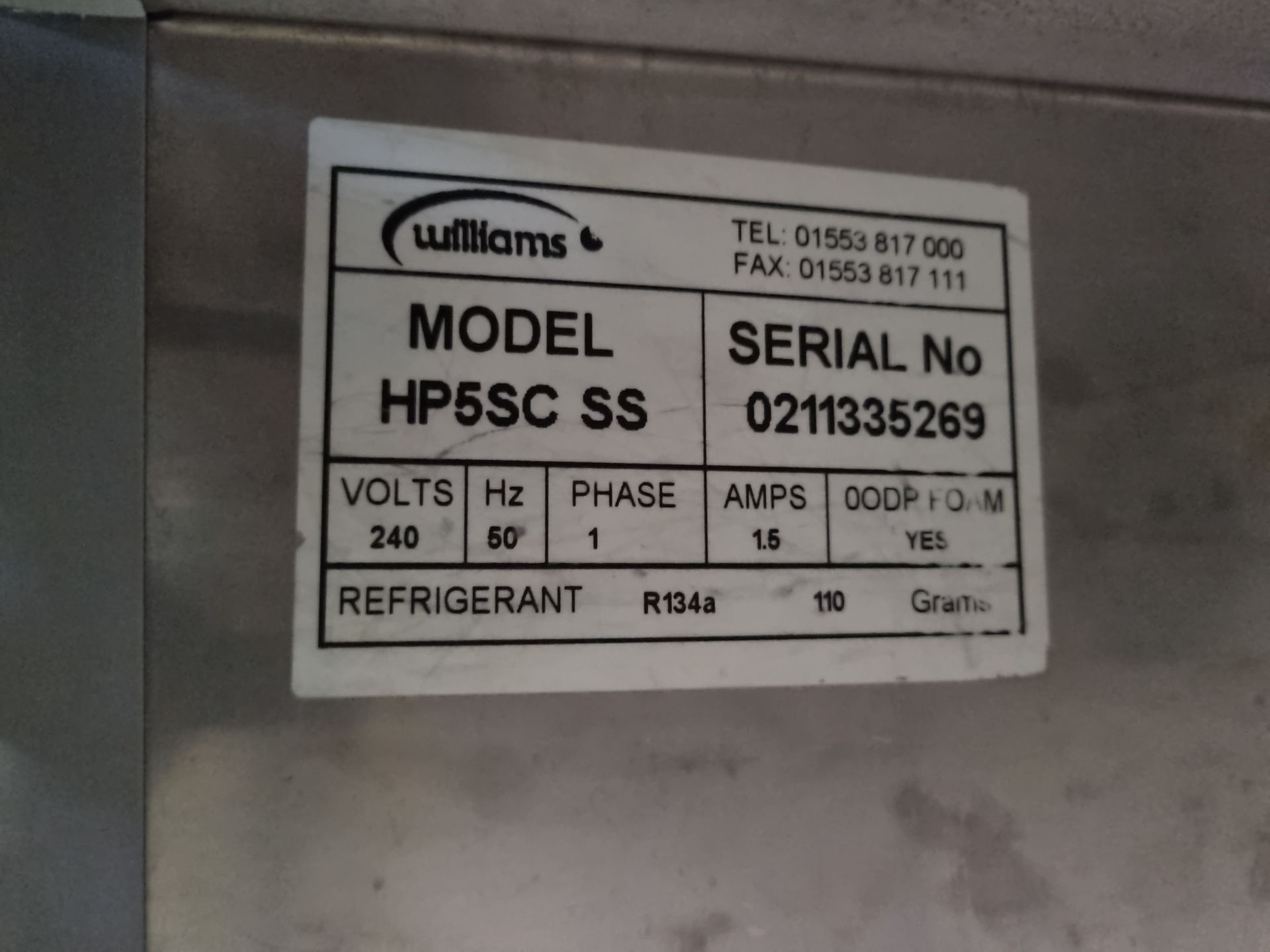 Williams HP5SC-SS Undercounter fridge - Image 4 of 4