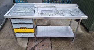 Moffat stainless steel pass through draining board unit with dishwasher tray storage - 180x72x90cm