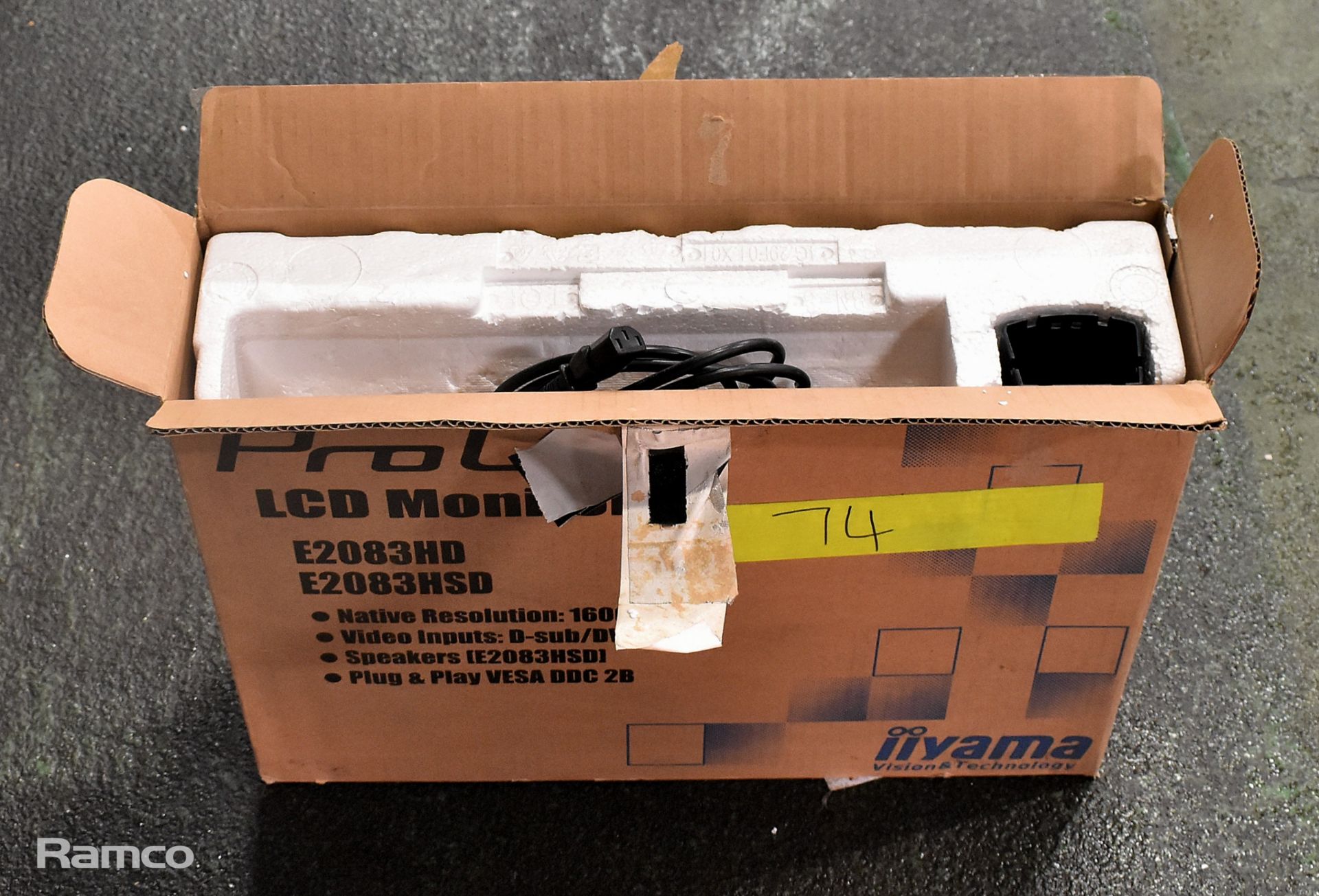 IIyama ProLite E2083HSD 20" monitor with 1600x900 resolution, in box with stand and plug - Image 4 of 4